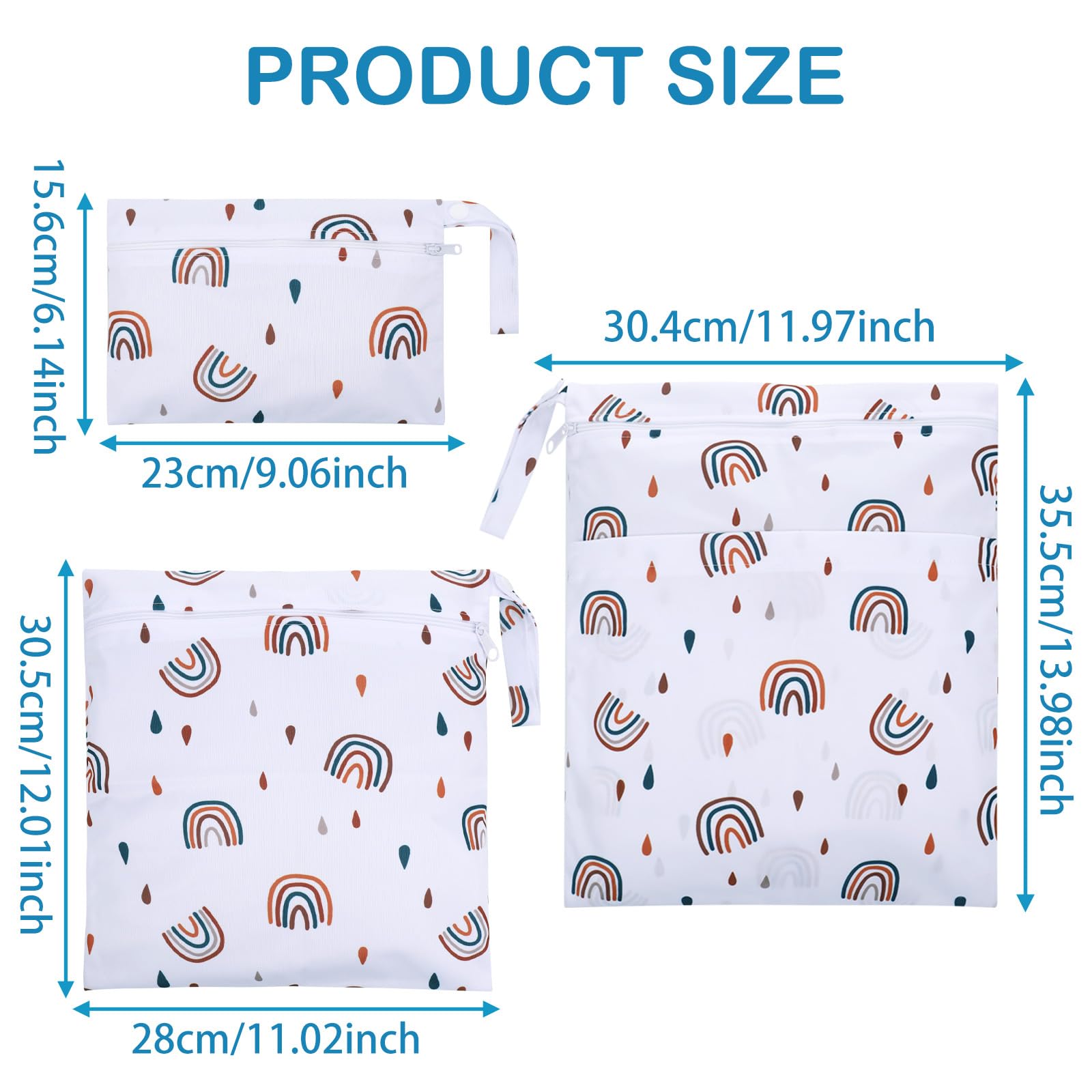 Wetbag Borsa per Pannolini Riutilizzabile Impermeabile 3 Pezzi con Zip