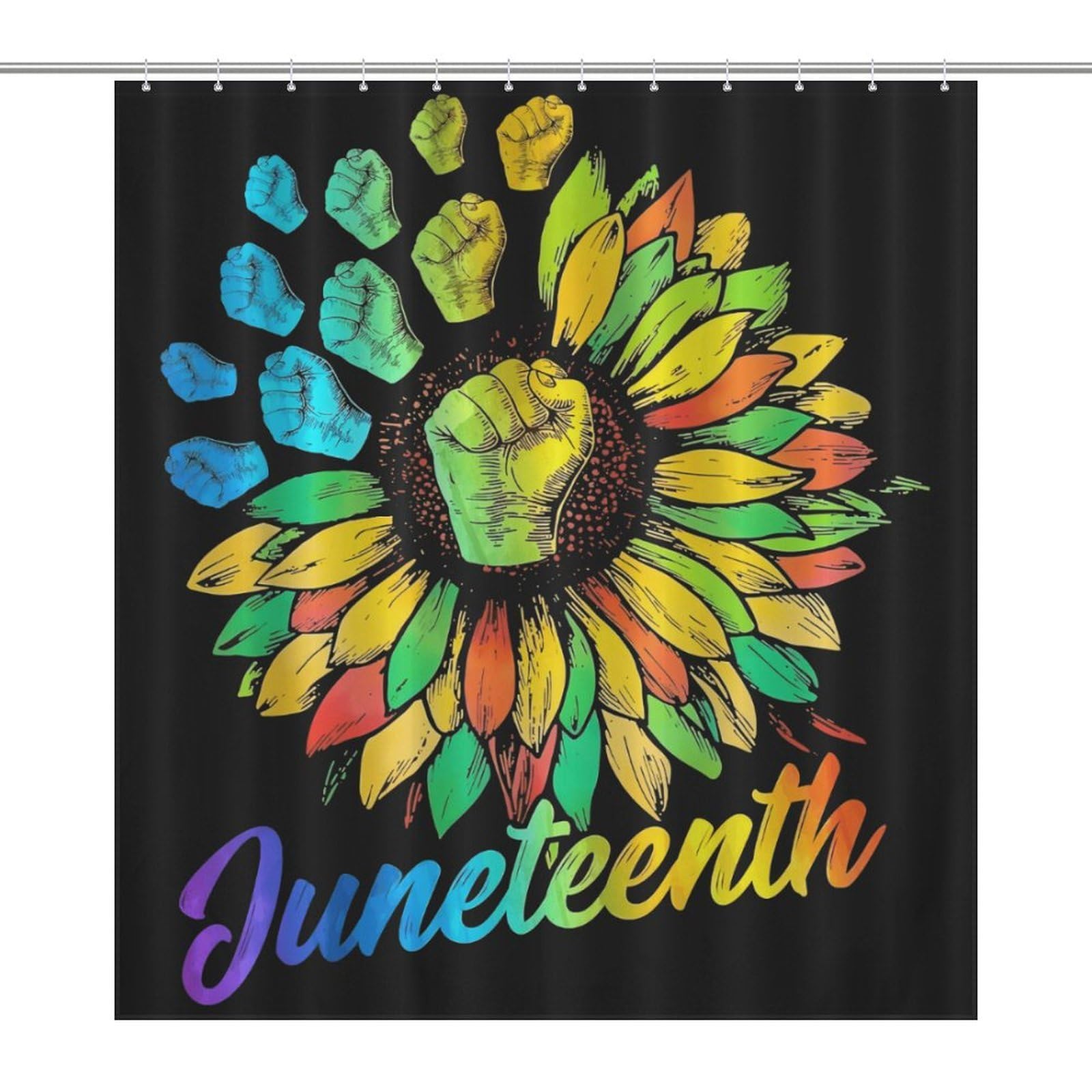 Oudrspo Sunflower Juneteenth Black History Month Shower Curtain Modern Bath Curtain Bathroom Decor Set with 12 Hooks 60 X 72 Inch