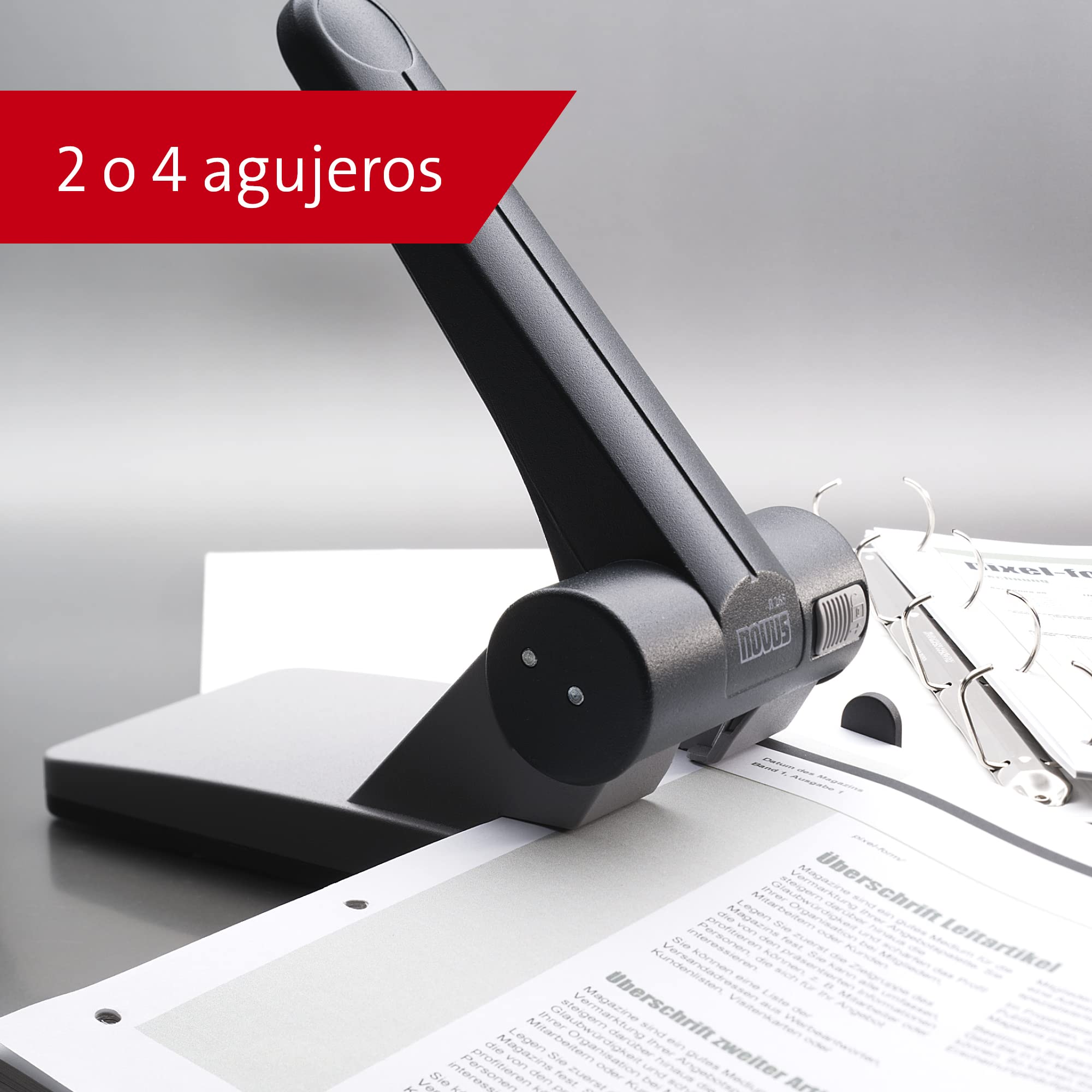 Novus B265 - Perforadora (con brazo de fijación, capadidad de perforación: 65 hojas), color negro y gris