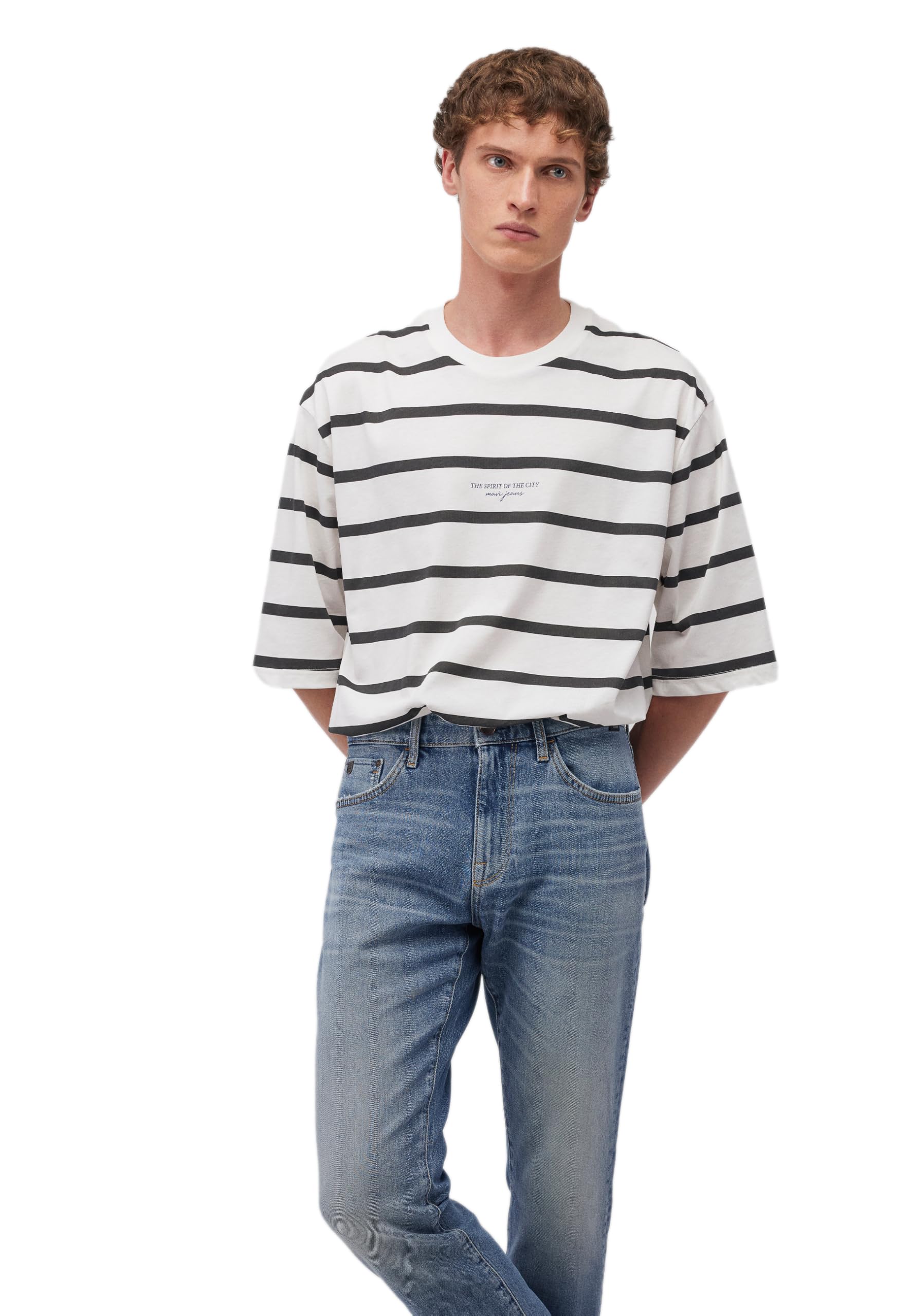 Mavi Men's Antique White Stripe Tee T-Shirt, L, L