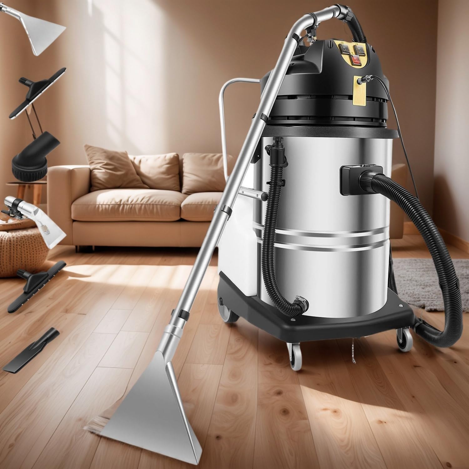 Limpiador y Extractor de alfombras Comercial de 60 L, máquina de champú y aspiradora 2 en 1 para Detalles de alfombras, Acero Inoxidable de Alta Resistencia, envío,