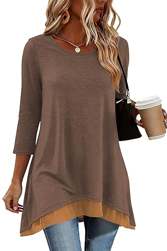Poetsky Womens 3/4 Sleeve Tunic Tops to Wear with Leggings
