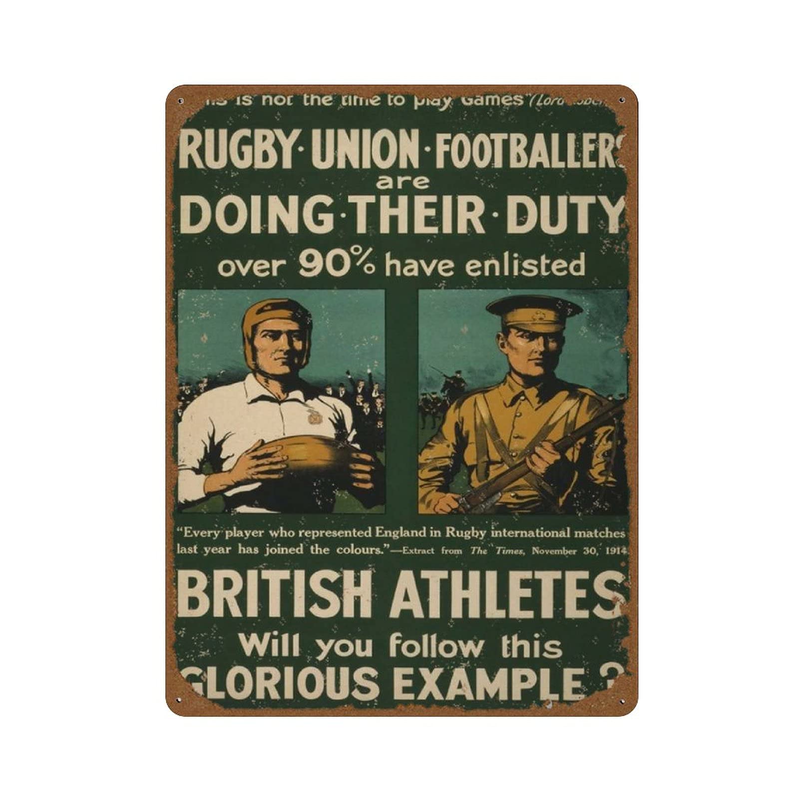 peiyeety Rugby Union Footballers are Doing Their Duty Vintage Classic British WW1 Propaganda Poster Novelty 12x16 Tin Sign Metal Poster Wall Funny Man Cave Cool Wall Door Warning Sign Metal Tin Sign