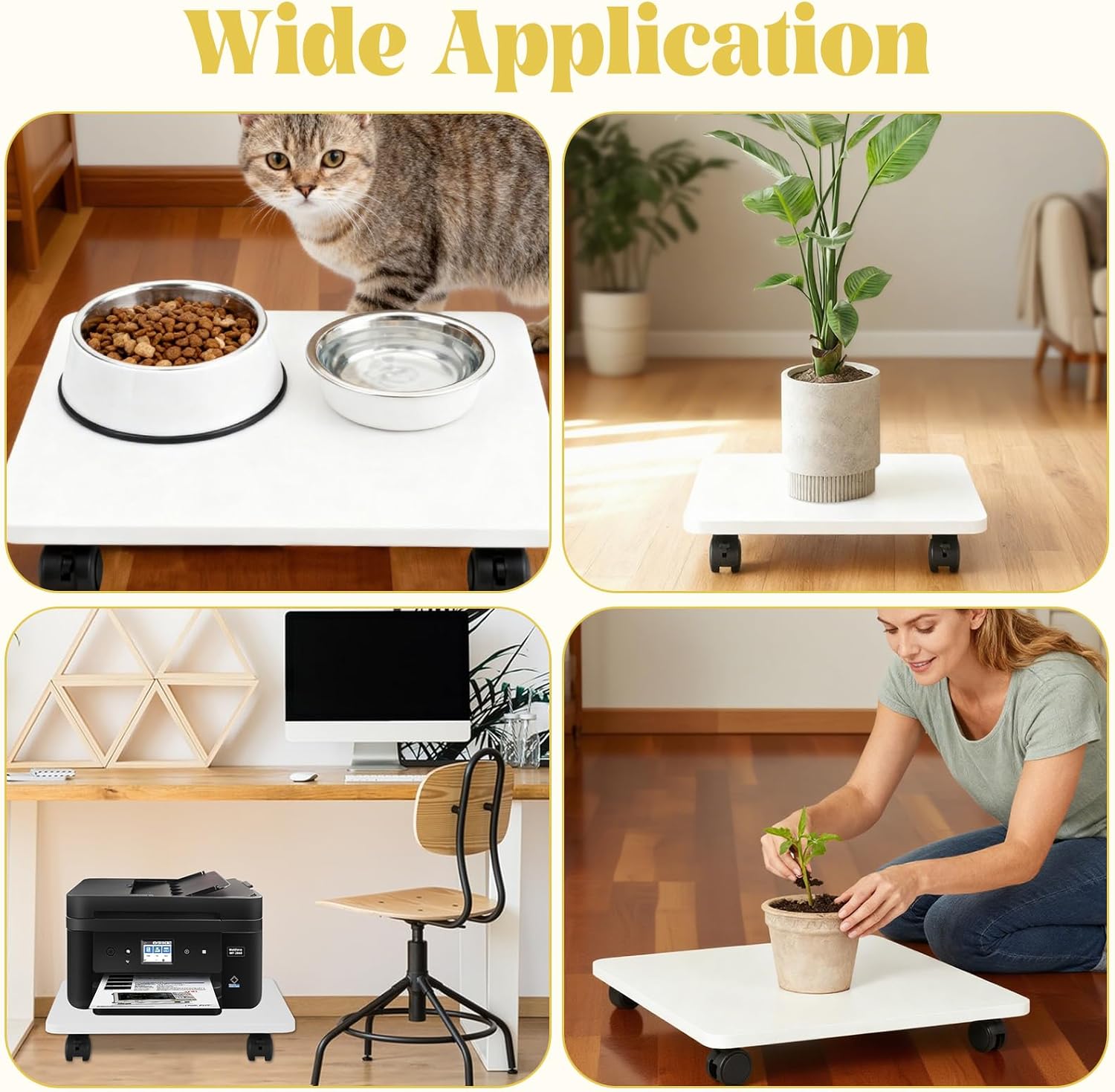 2 Pcs Under Desk Printer Stand with 4 Caster Wheels, White Movable Printer, White Rolling Plant Rack Tray, Multiple Places Such As Living Room, Bedroom to Place Scanners, Fax Machines