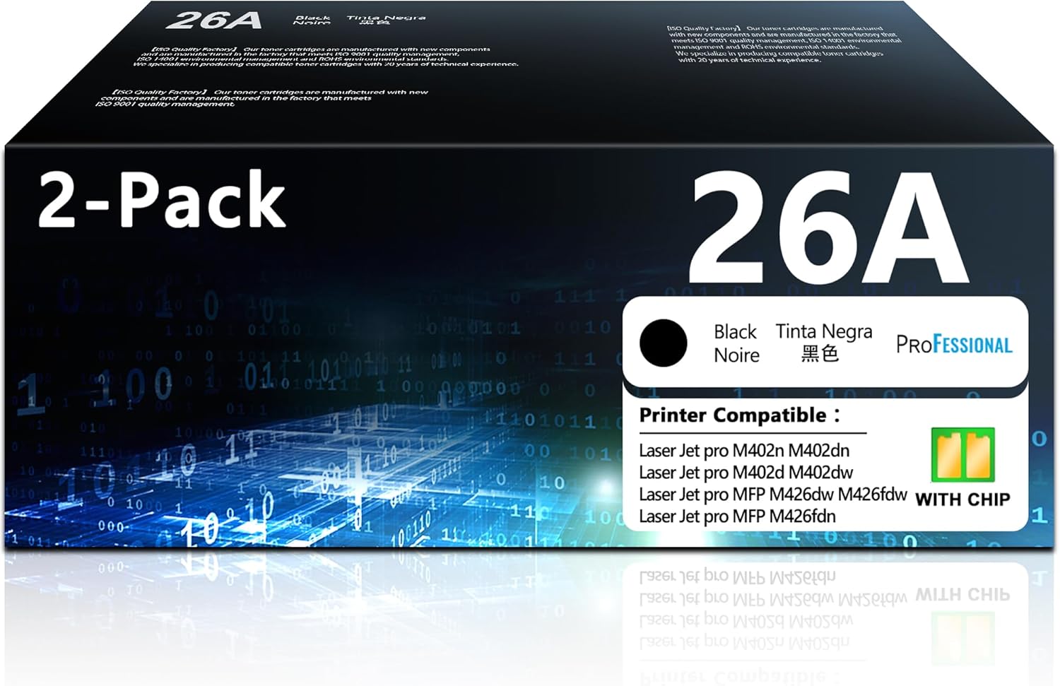 26A Toner Cartridges Black High Yield (with Chip) Replacement for HP 26A CF226A 26X CF226X Black Toner Compatible with HP Laser Jet Pro M402n M426fdw M402dn M402dw Pro MFP M426dw M426fdn (2 Pack)
