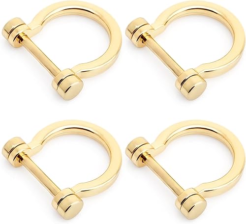 CRAFTMEMORE Anillos en D atornillados con grillete de herradura anillo D DIY llavero monedero accesorio para correa de 34 pulgadas 4 piezas (dorado)