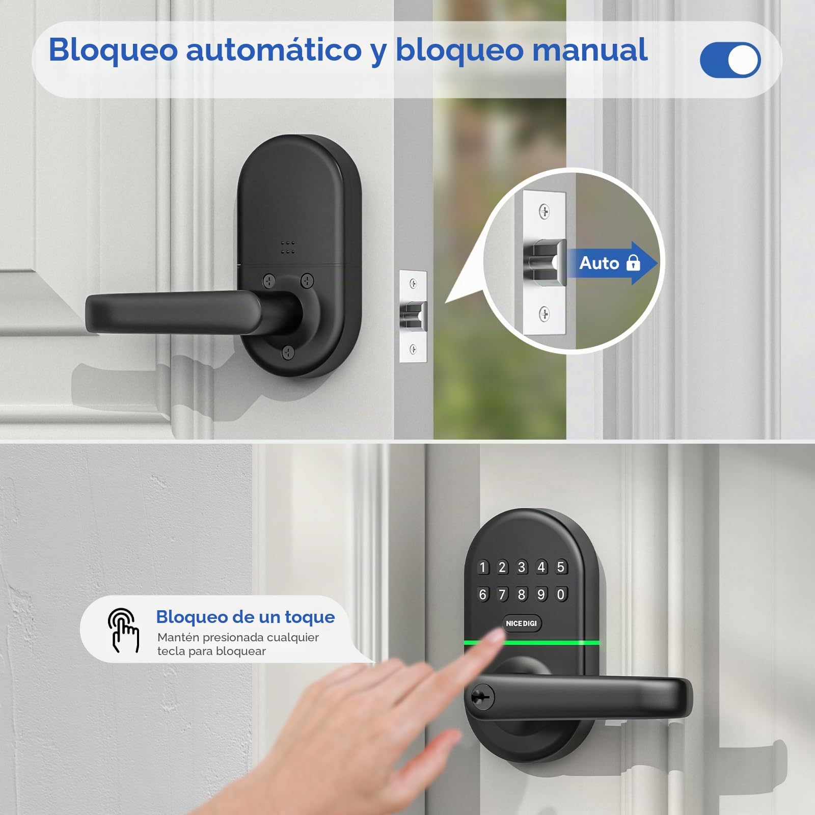 Cerradura de puerta NICE DIGI con teclado inteligente y asa: entrada sin llave, perilla de código electrónico, fácil instalación
