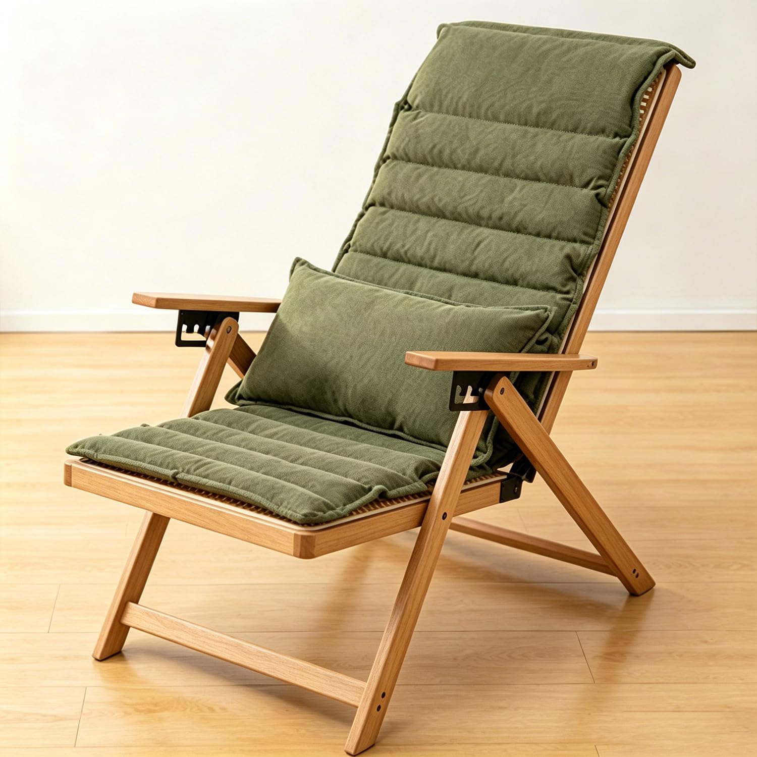 Chaise longue d'extérieur en bambou naturel et bois noble avec double coussin