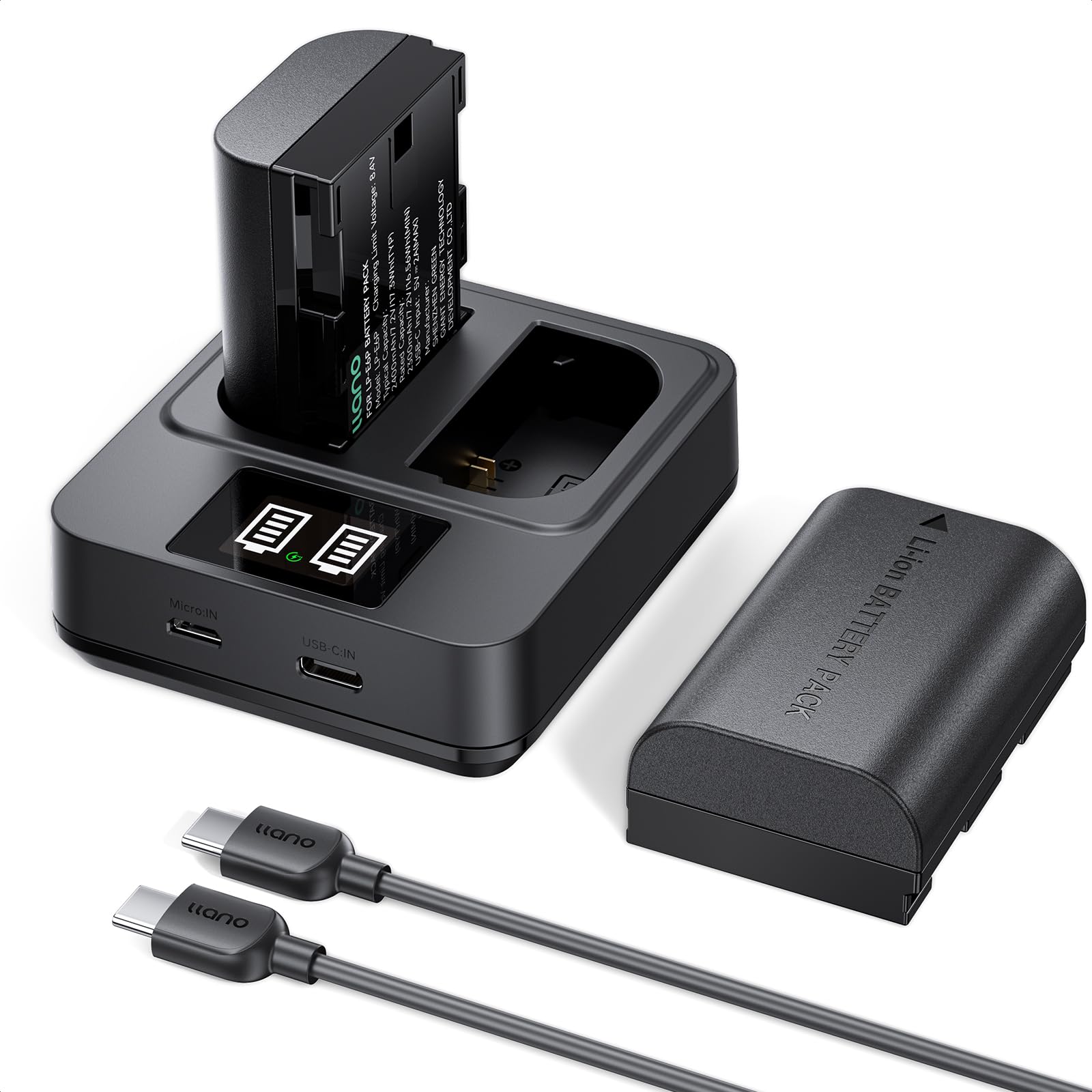 llano Pack de 2 Batteries LP-E6P et Ensemble de Chargeur Rapide 20W - pour Canon EOS R6 Mark II, R5 Mark II, R5, R6, R, R7, 5D/6D Mark II/III/IV, 5Ds, 90D, 80D Appareils Photo