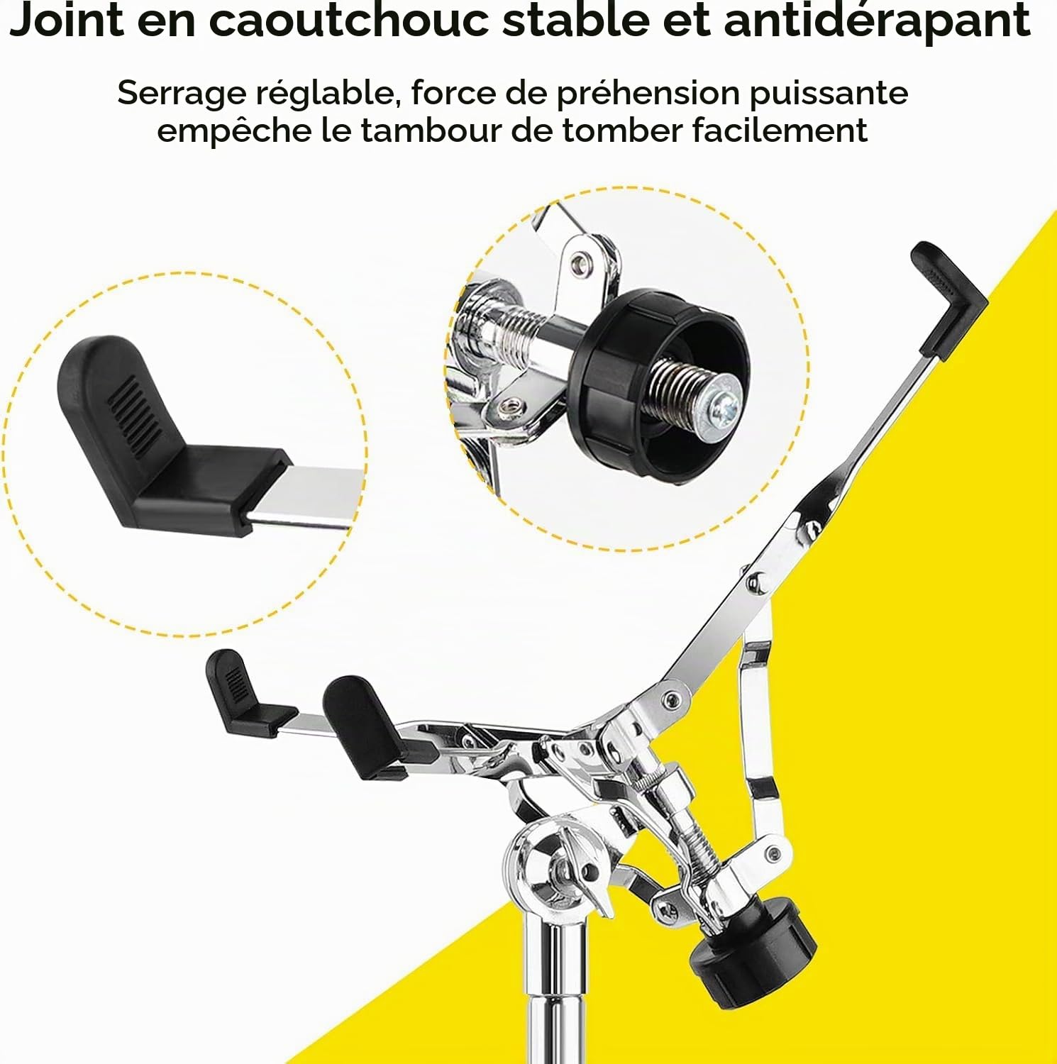 Vangoa Support Pour Caisse Claire Stand,Pied Caisse Pour Claires Léger À Hauteur Réglable De 41 À 60 Cm Avec Double Renfort Et Sac De Transport Pour De 10" À 15"