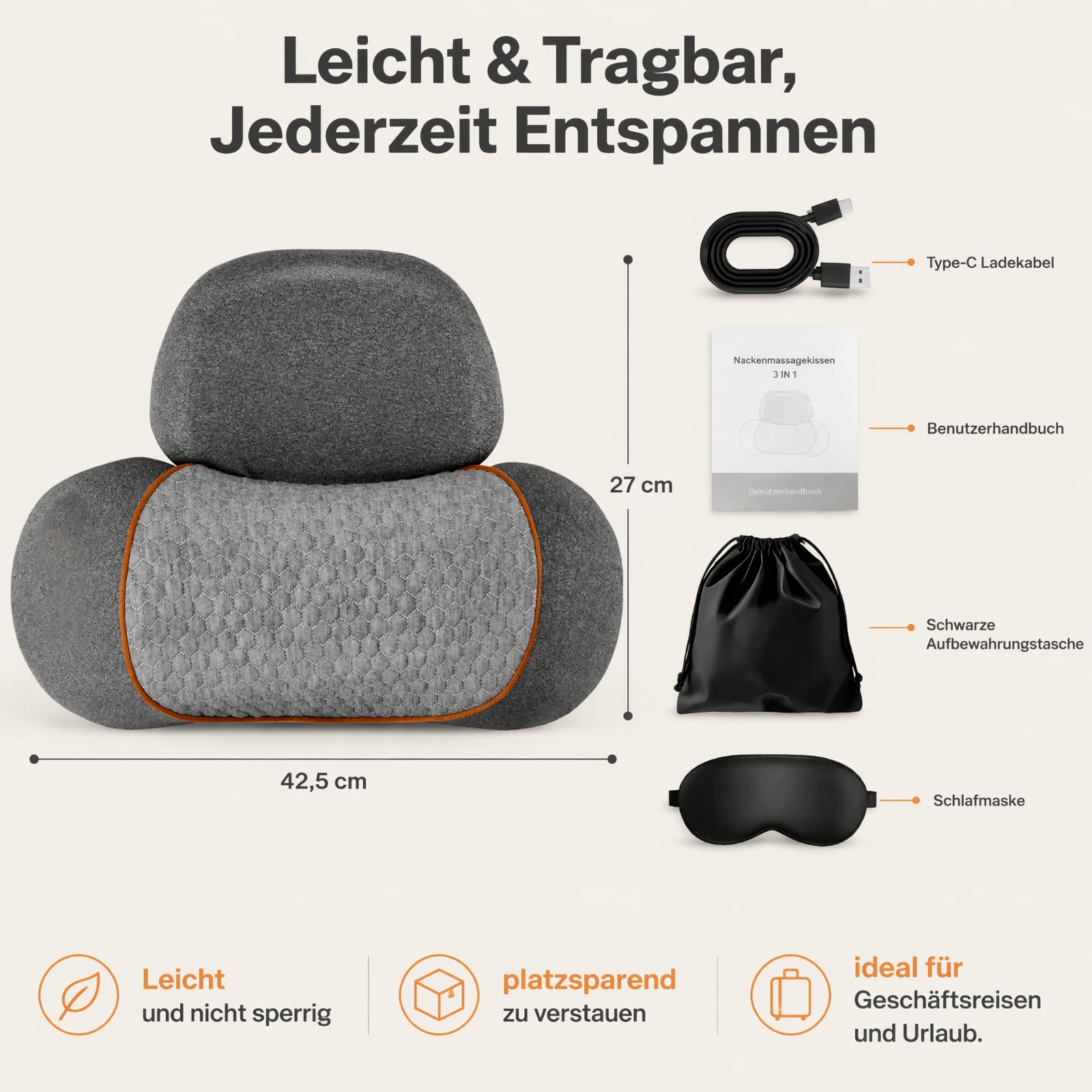 Nacken Massagegerät, 3in1 Elektrisch Nackenmassagekissen,Entspannungskissen | Massagegerät Nacken mit Wärme & Vibration, Massagekissen,Ergonomisches Memory-Schaum Massagegerät für Nacken Rücken Schulter