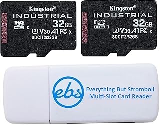 Kingston 32GB Micro SD Card Industrial Grade (2 Pack) with Adapter (SDCIT2/32GB) Bundle with (1) Everything But Stromboli TF & SD Memory Card Reader