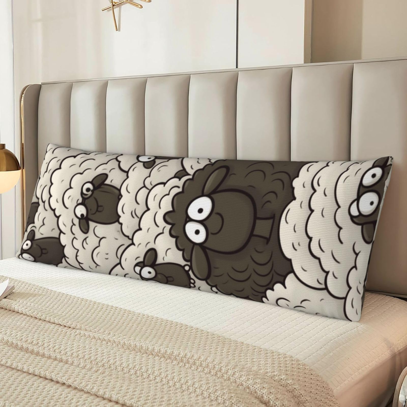 Fodpand Women's Black Cartoon White Sheep Body Pillow Cover 20X54 Inches Soft Microfiber Long Pillow Case For Sleeping & Side Sleepers Comfy Breathable Decorative Body Pillowcase Gifts For Men