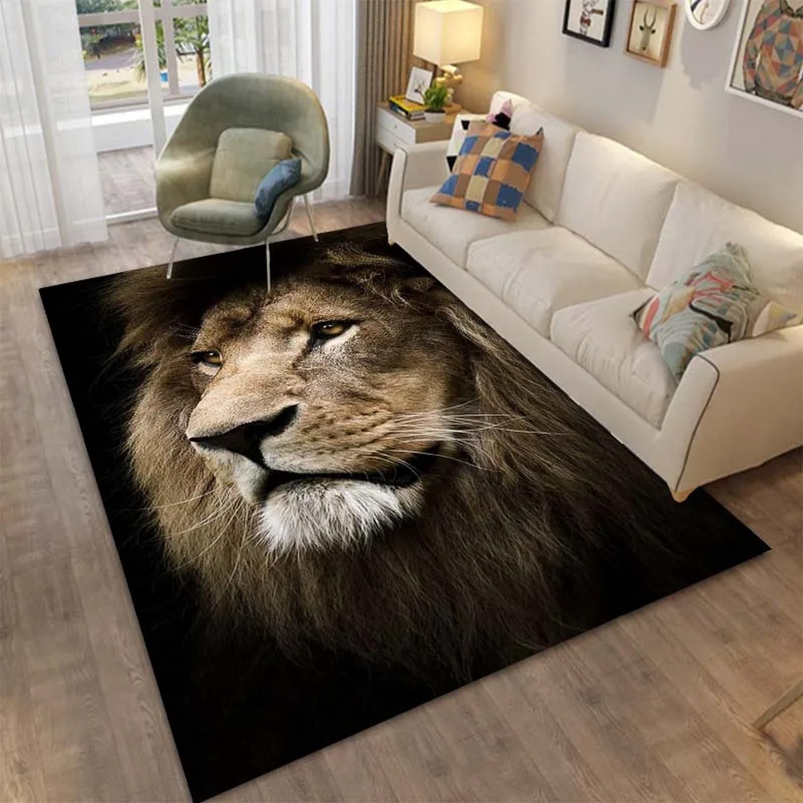 Tapis antidérapant moelleux 120x160 cm motif animaux 3D réaliste