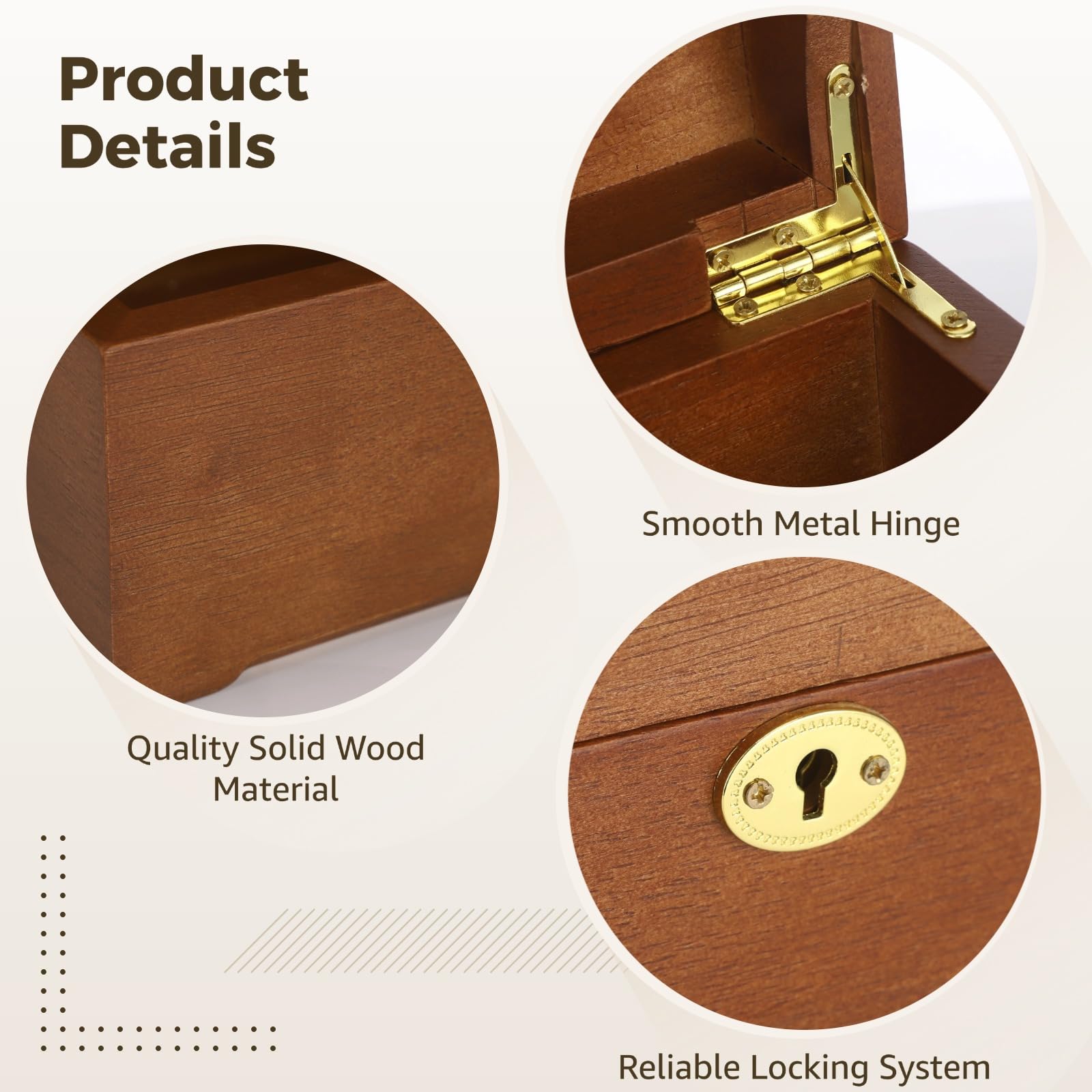 Caja de almacenamiento de madera para recuerdos, 11 x 8.5 x 5.1 pulgadas, caja de madera decorativa con cerradura y llave, organizador de tapa abatible con bisagras para joyas, fotos, objetos