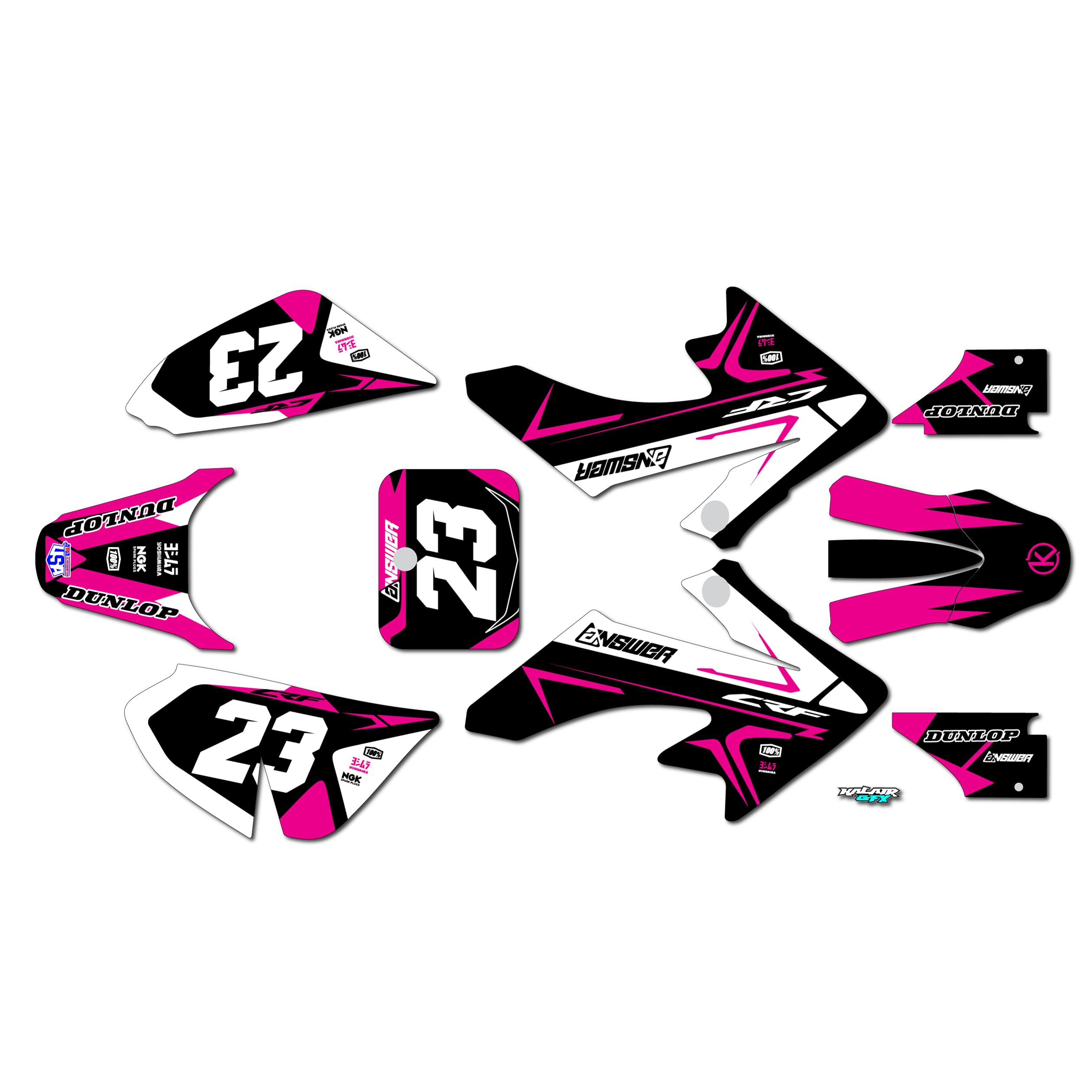 Graphics kit for Honda CRF50 (2004-2012) Evader Series Magenta16 Mil-Dirt Pit Bike Motorcycle Stickers,Dirtbike Racing Decal Automotive Motocross Accessories no Plastics