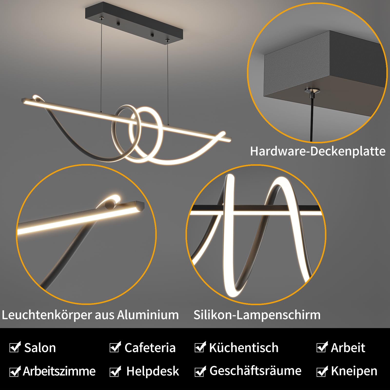 Mikeru Moderna Lampada a Sospensione a LED, 120cm Nero Dimmerabile con Telecomando E Funzione Memoria e 3 Luci a Colori (3000k/4500k/6000k) Lampadario 5000LM per Cucina e Interni