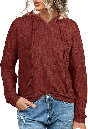 Amazon.com: Sudadera de manga larga con capucha para mujer, casual, de punto  gofre, cuello redondo, sudadera con capucha : Ropa, Zapatos y Joyería
