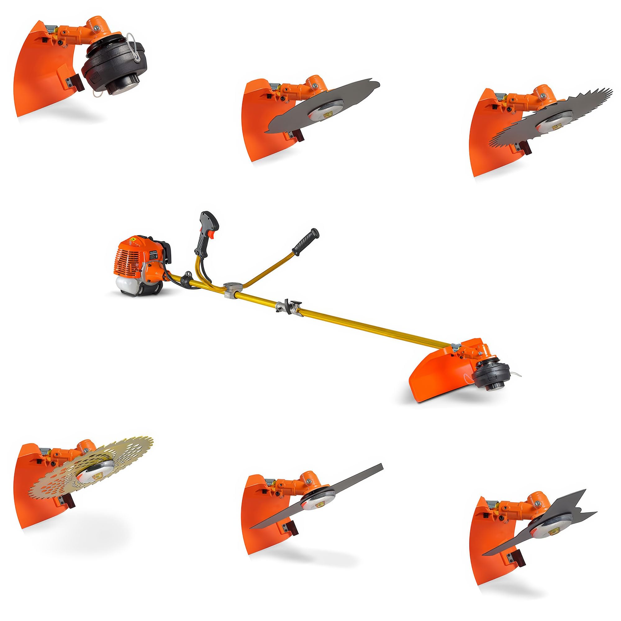 Desbrozadora 6-en-1 Motor 62cc con Cuchillas y Protector de césped Profesional