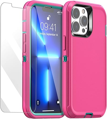 AICase Funda para iPhone 13 Pro (6.1 pulgadas) con protector de pantalla de vidrio, protección contra caídas de alta resistencia, cuerpo completo, a