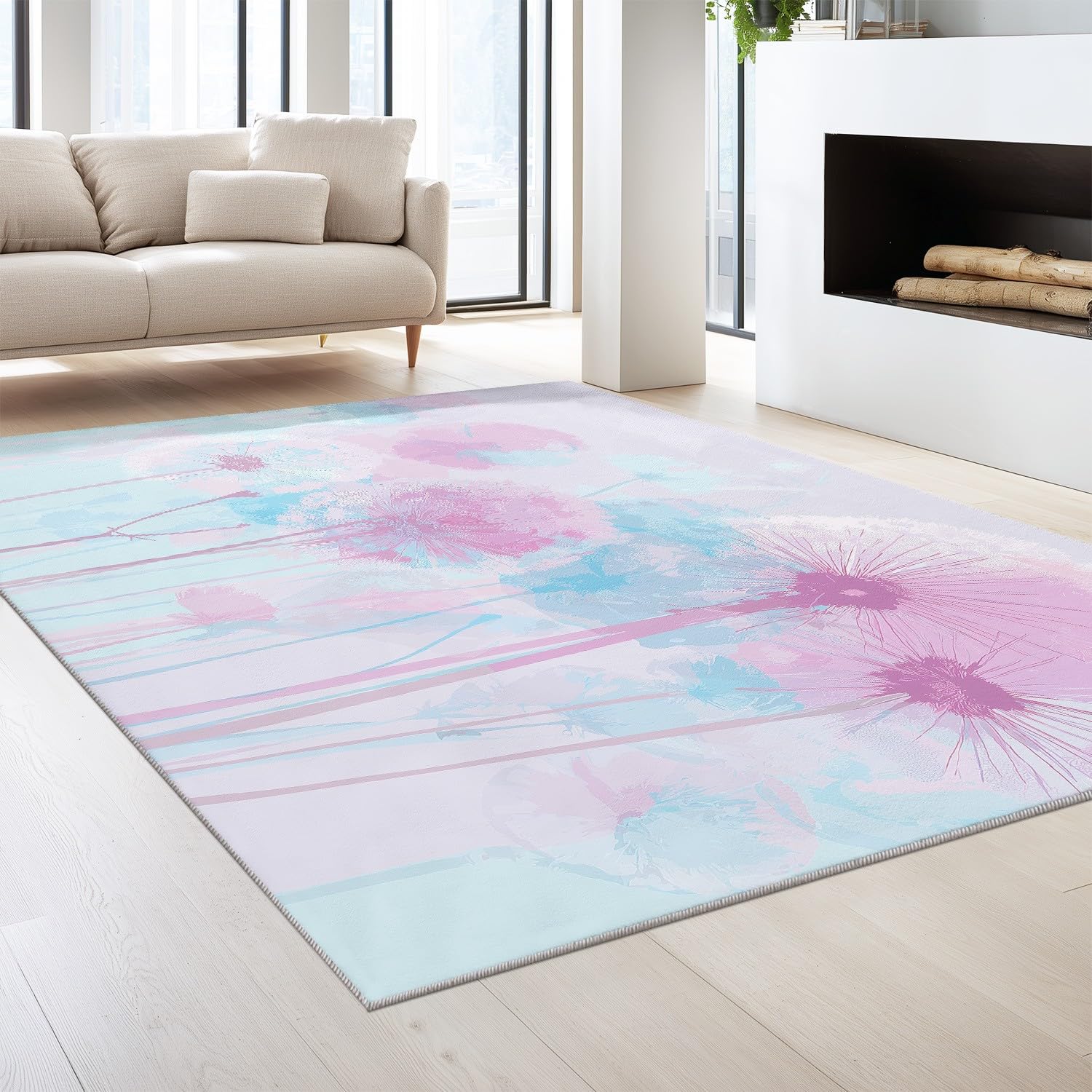 Generico Abstrakcyjny minimalistyczny dywanik z nadrukiem elegancki nowoczesny miękki dywan Pissenlit można prać w pralce miękki w dotyku 140 x 200 cm trwały dywan do salonu różowy niebieski mata