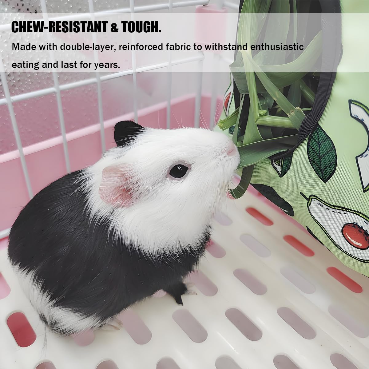 Rabbit Hay Feeder, Guinea Pig Hay Holder & Bunny Hay Feeder – Durable Hanging Hay Bag for Rabbits Chinchillas Guinea Pigs Bunnies – Chew-Resistant Hay Holder for Small Animals (Green) - image 3