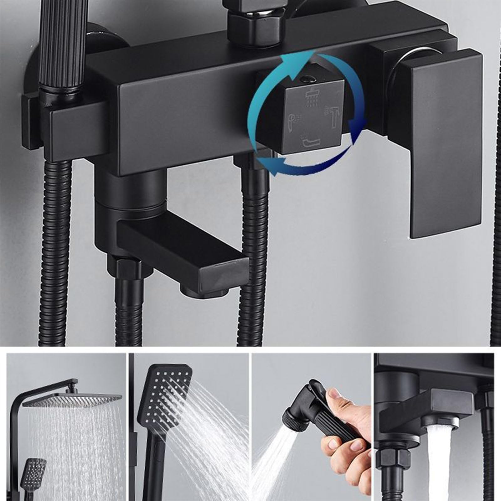 Columna de ducha termostática, panel de ducha de acero inoxidable con grifo, ajustable 85-125 cm, 4 boquillas, columna de ducha de acero inoxidable con mezclador (plata – tres velocidades)