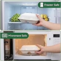 Vista 3 de Elsjoy Paquete de 90 recipientes para llevar con 2 compartimentos, contenedores de alimentos compostables con bisagras de 9 x 6 pulgadas, cajas
