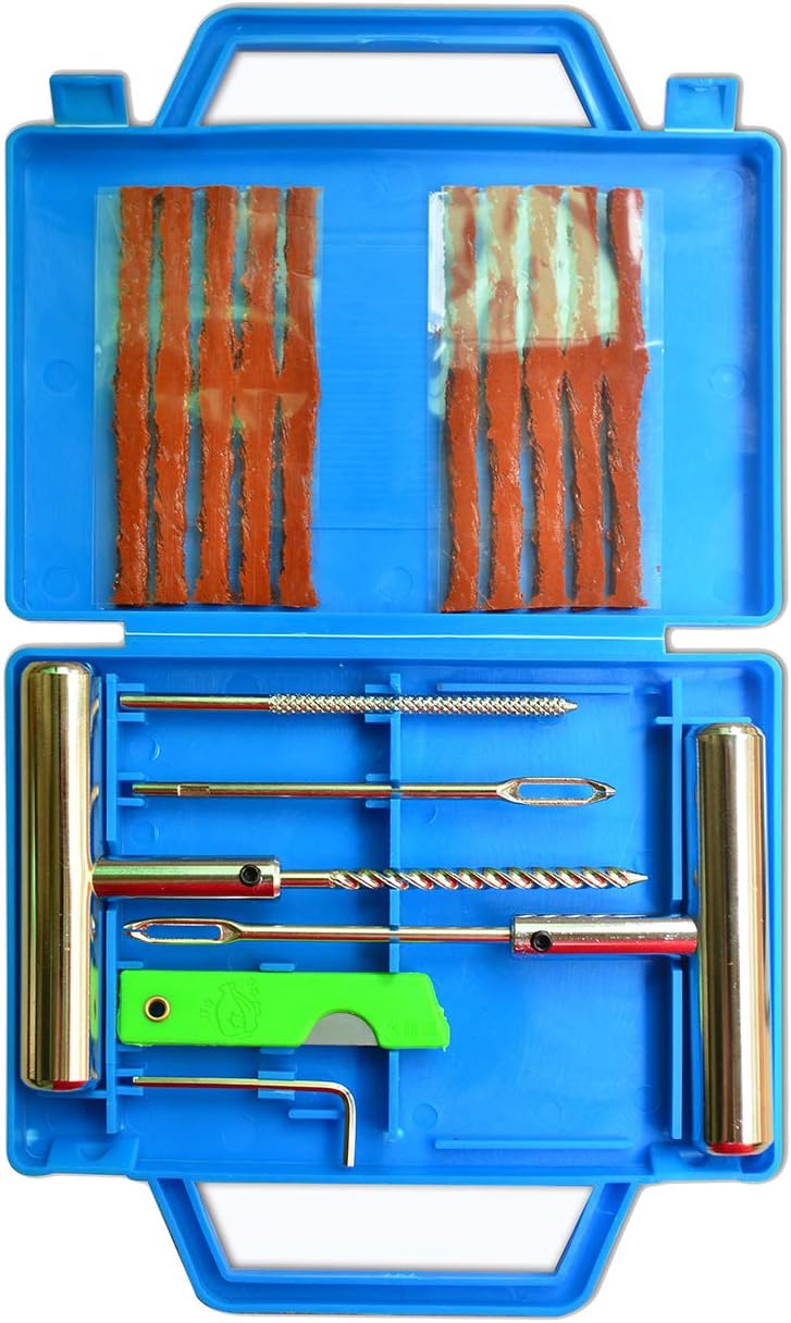 ITEQ T-Handle Tire Plug Kit, 16-Piece Tire Repair Tool Set to Fix Punctures and Plug Flats, Ideal for Car, Truck, RV, Jeep, ATV, Motorcycle, Bicycle, Tractor, Trailer