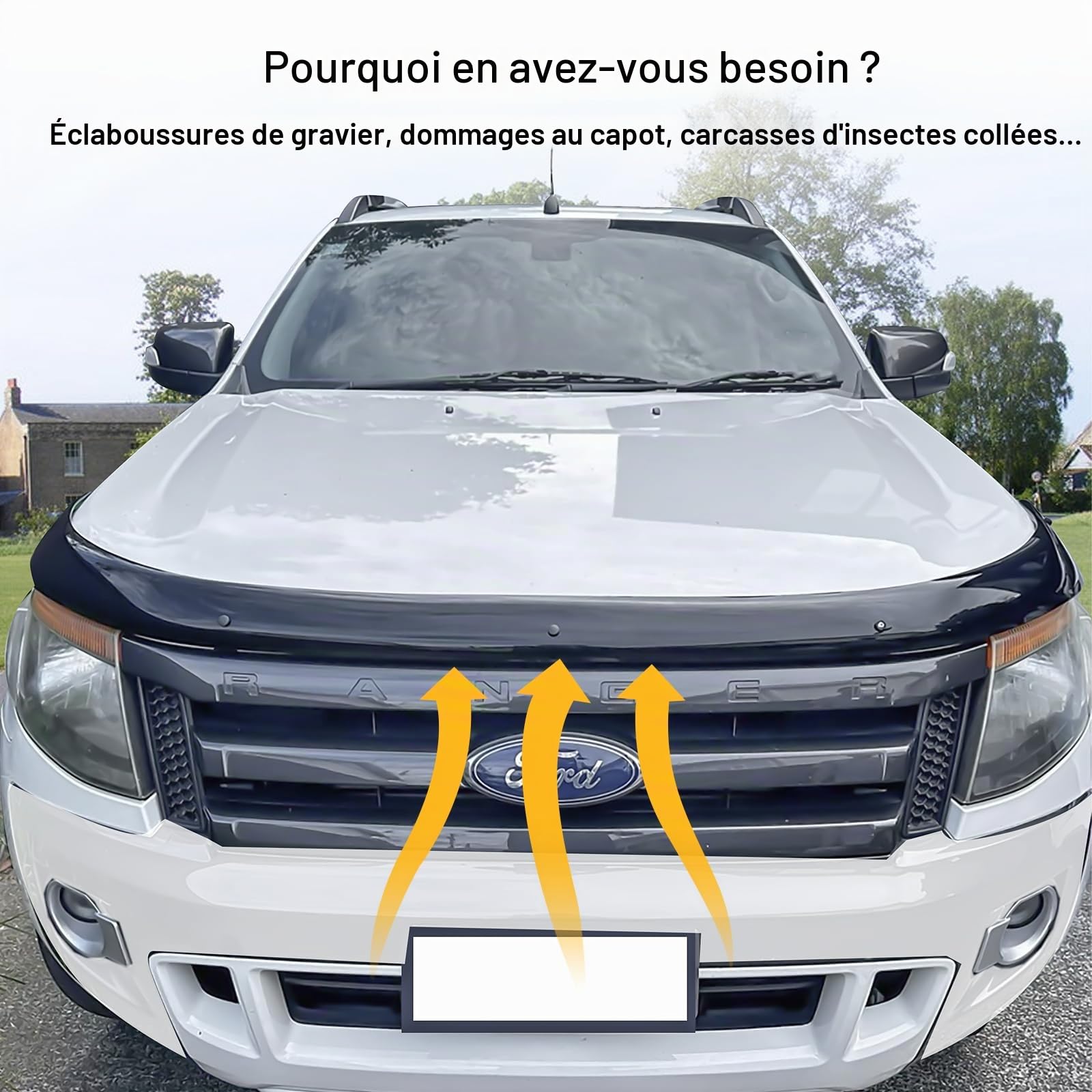 Déflecteur contre les insectes et les projections de pierres pour capot pour Ford Ranger T6 2012–2016 Wildtrak Raptor XL XLT Limited Stormtrak Wolftrak Thunder, PMMA acrylique, résistant aux UV