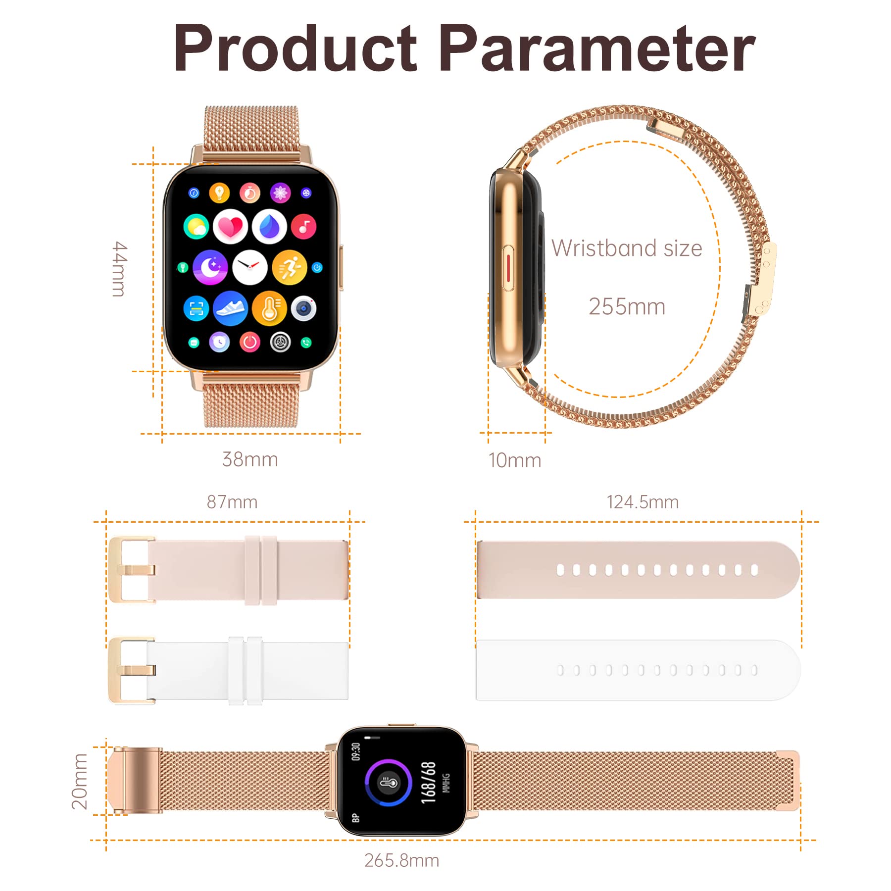 Reloj Inteligente Mujer con Llamadas Smartwatch Monitor de Sueño, Pulsometro, Oxímetro, Podómetro Caloría DIY Esfera Reloj, Reloj Digital iOS Android Pulsera de Actividad 8 Modos Deportivos