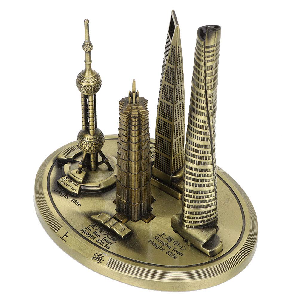 Collection de maquettes d’édifices de Shanghai : tour de la Perle de l’Orient et centre financier Jin Mao – souvenir en métal doré plaqué bronze, réplique architecturale pour la (Bronze-Grand)
