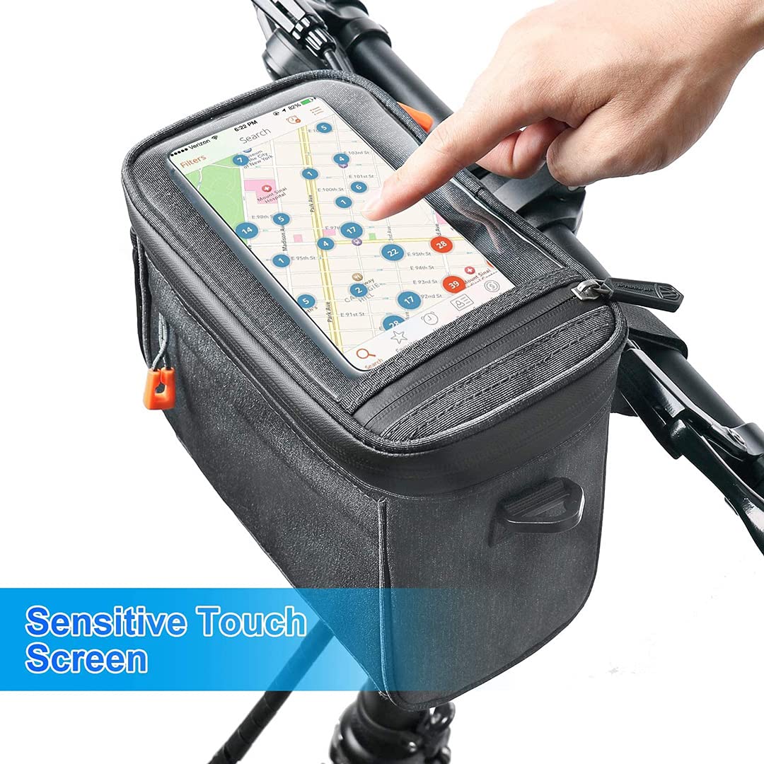 Borse da Manubrio da Ciclismo Borsa da Telaio da Bicicletta Borsa da Bici Impermeabile di Grande capacità con Touch Screen in TPU con Copertura Antipioggia e Tracolla Staccabile