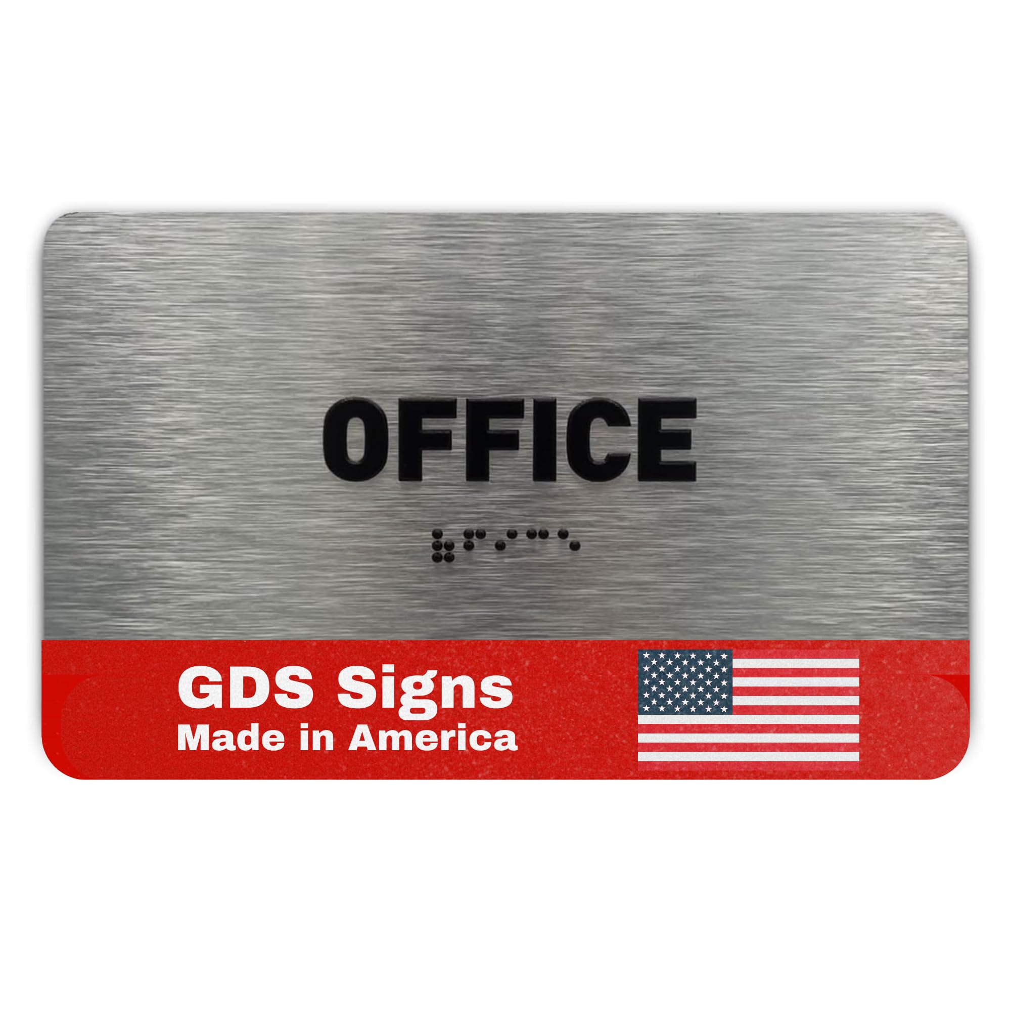 Señal de oficina – Señal de utilidad compatible con ADA, letras elevadas, Braille de grado 2, certificado de inspección TCO, listo para instalar, aluminio cepillado (7 pulgadas de ancho x 4 pulgadas