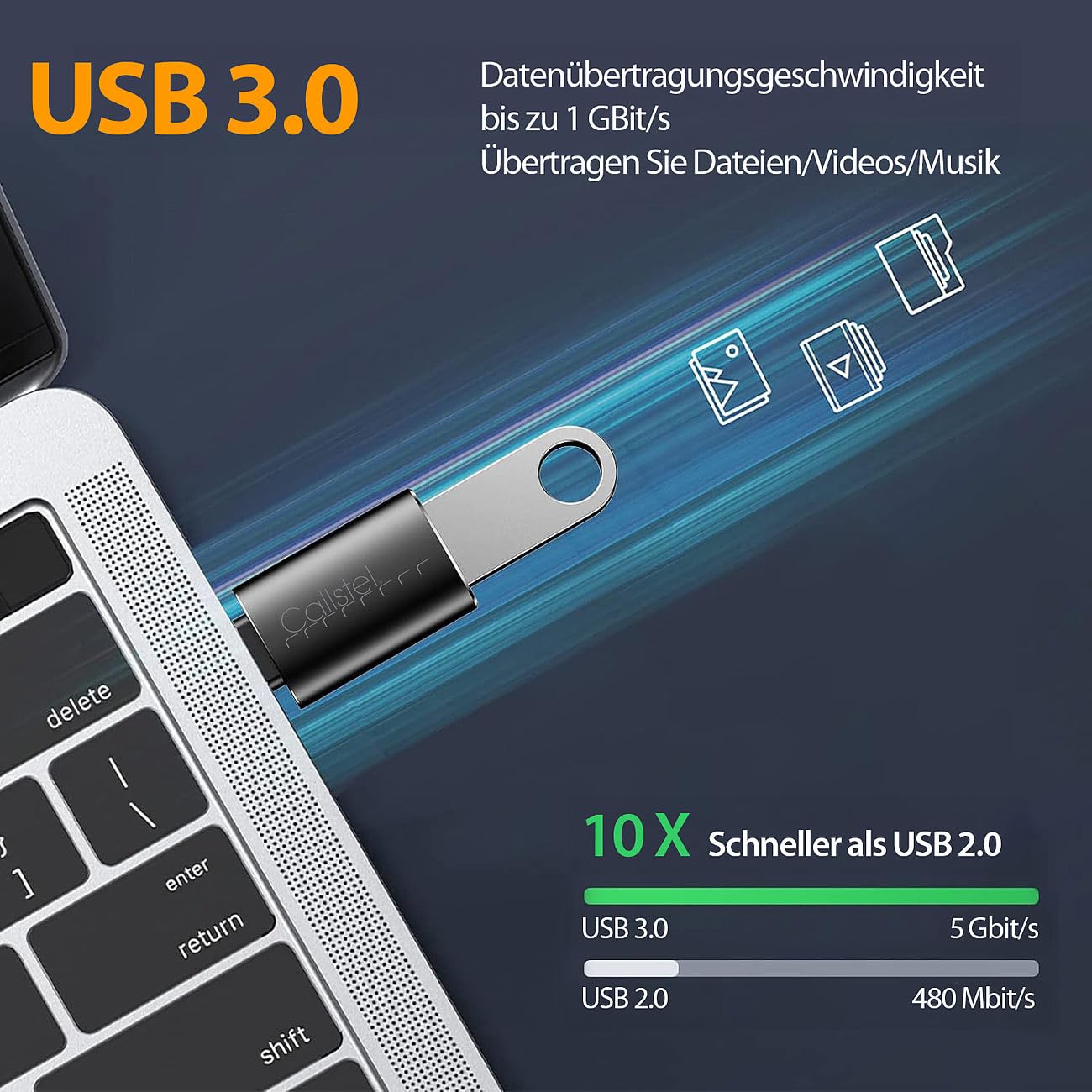 Callstel 6-częściowy zestaw adapterów USB, OTG-USB, Lightning, 60 W PD