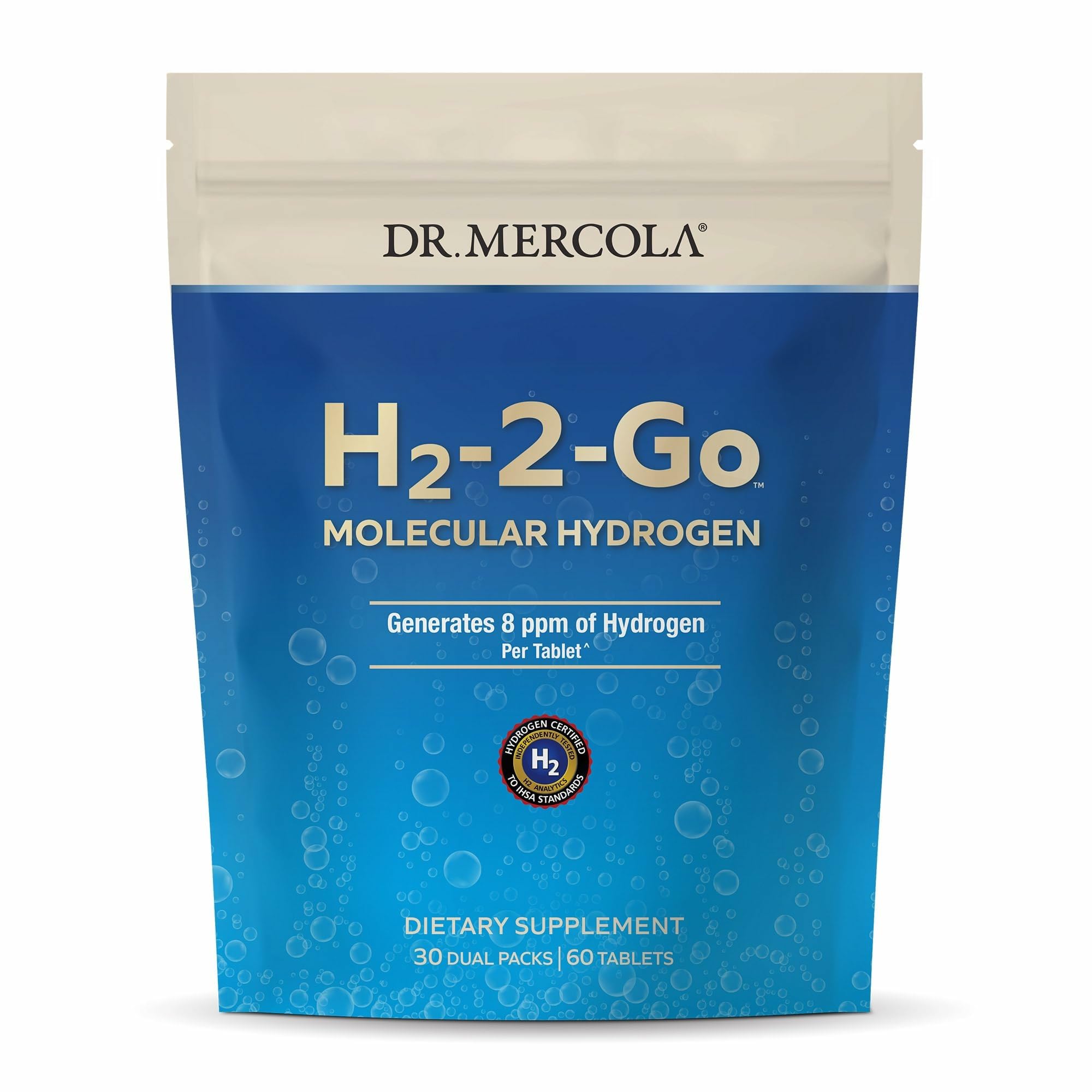 Dr. MercolaH2-2-Go Molecular Hydrogen, 60 Servings (60 Tablets), 8 ppm of Hydrogen Per Tablet, Dietary Supplement, Supports Circulatory Health
