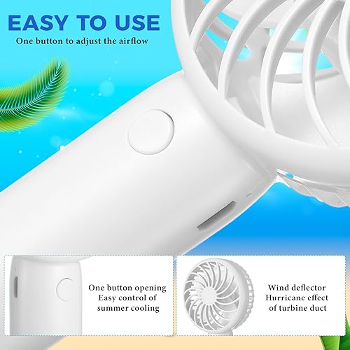 Miniatura 2 de 6 piezas Mini Ventilador de Mano Potente 3 velocidades Ventilador Personal Pequeño Portátil Recargable con Base USB para Mujeres Maquillaje de