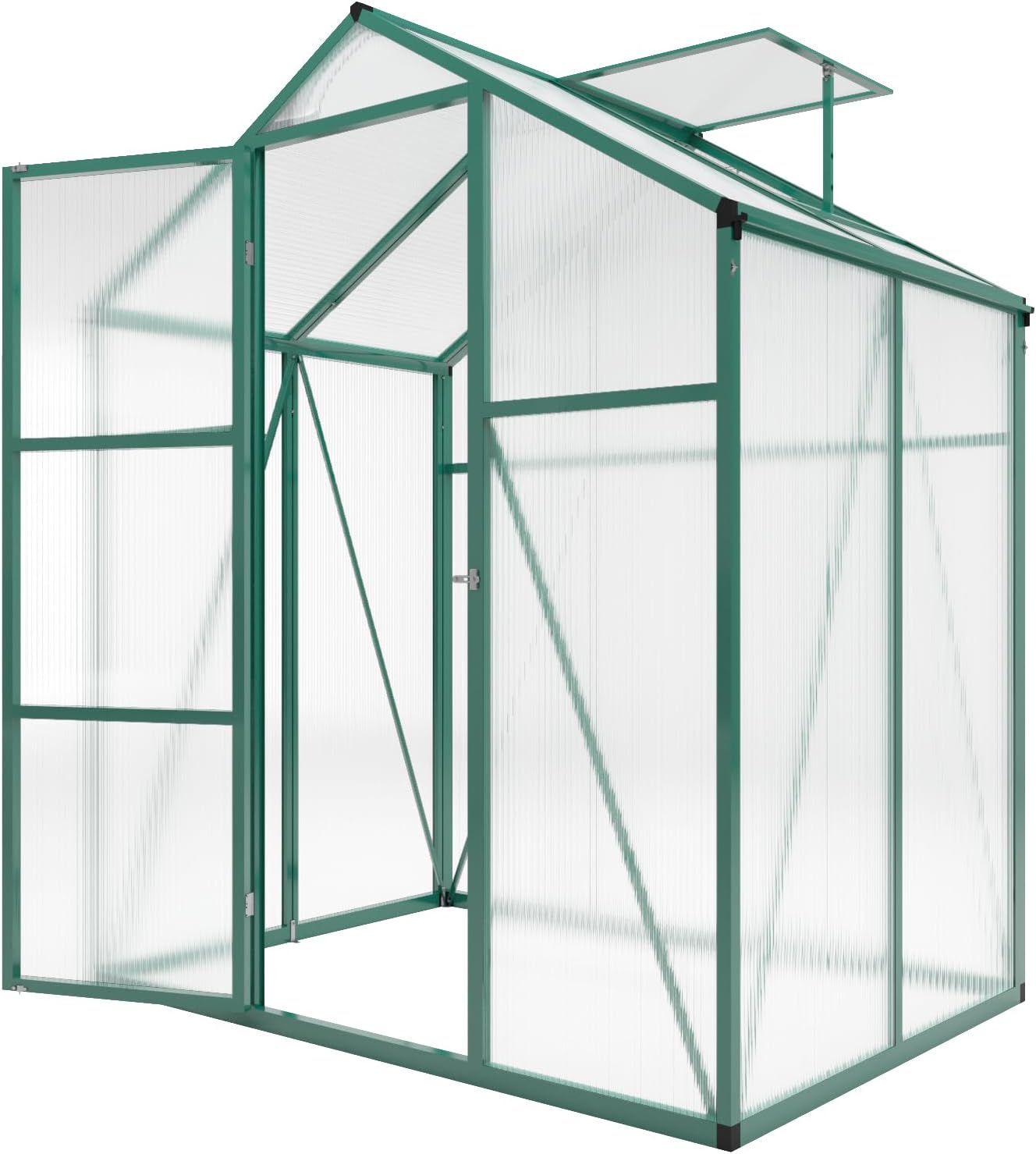 Greenhouse for Outdoors 6.1x4.1x7.2 FT, Polycarbonate Greenhouses with Roof Vent, Lockable Door and Ground Nails, Heavy-Duty Aluminum Walk-in Green House, Large Sunroom for Garden, Green