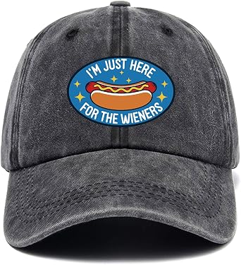 Im Just Here for The Wieners, Funny Baseball Cap, Hot Dog Hat, Adjustable Cotton Vintage Baseball Cap for Men Women, Gifts for Family Coworkers Friends Black