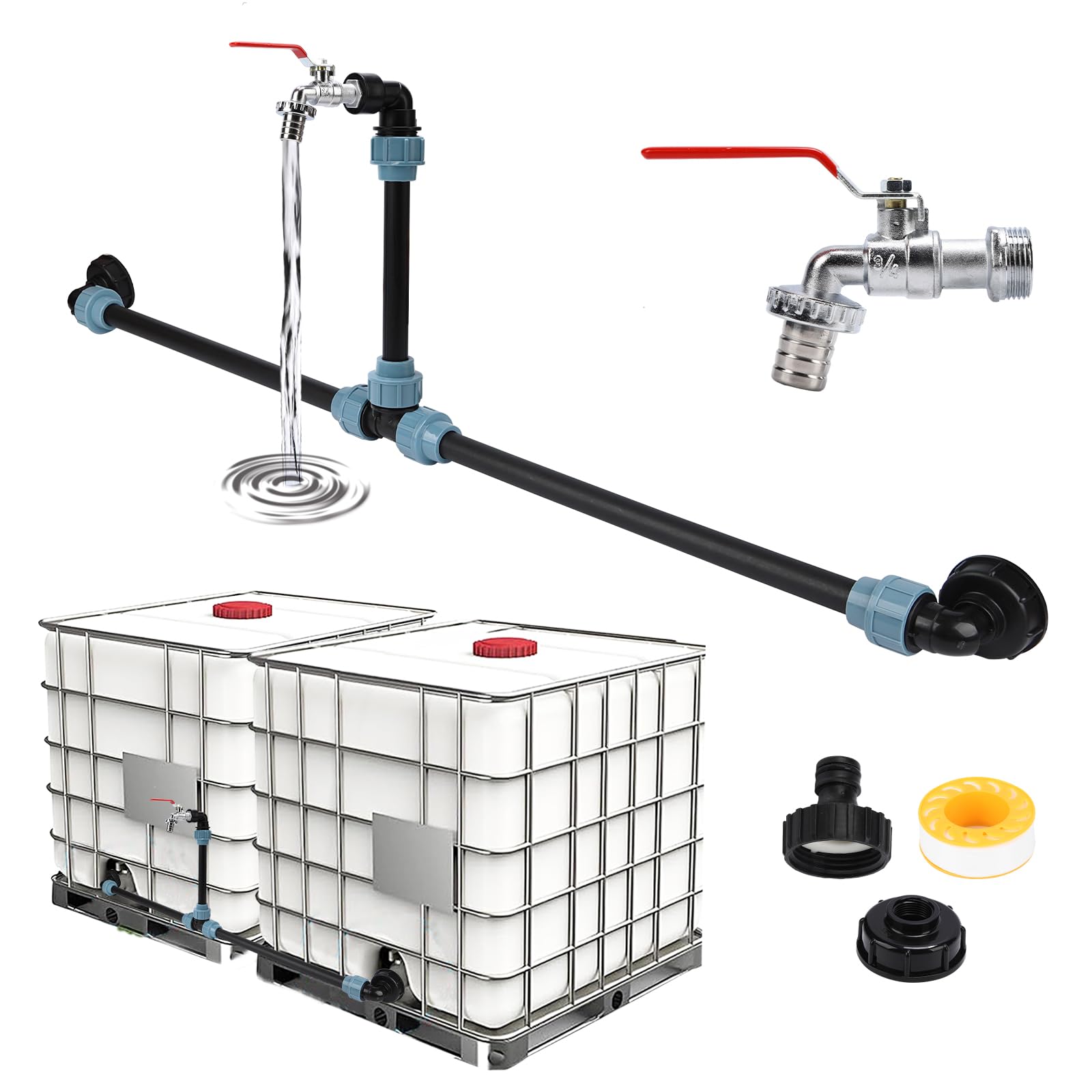 IBC Tank Gooseneck, Rain Barrel Outlet Tap, 3/4 Inch Outlet Tap,IBC Container S60 x 6 3/4 Inch Taps, Adapter, Tank Accessories (Lengthened)