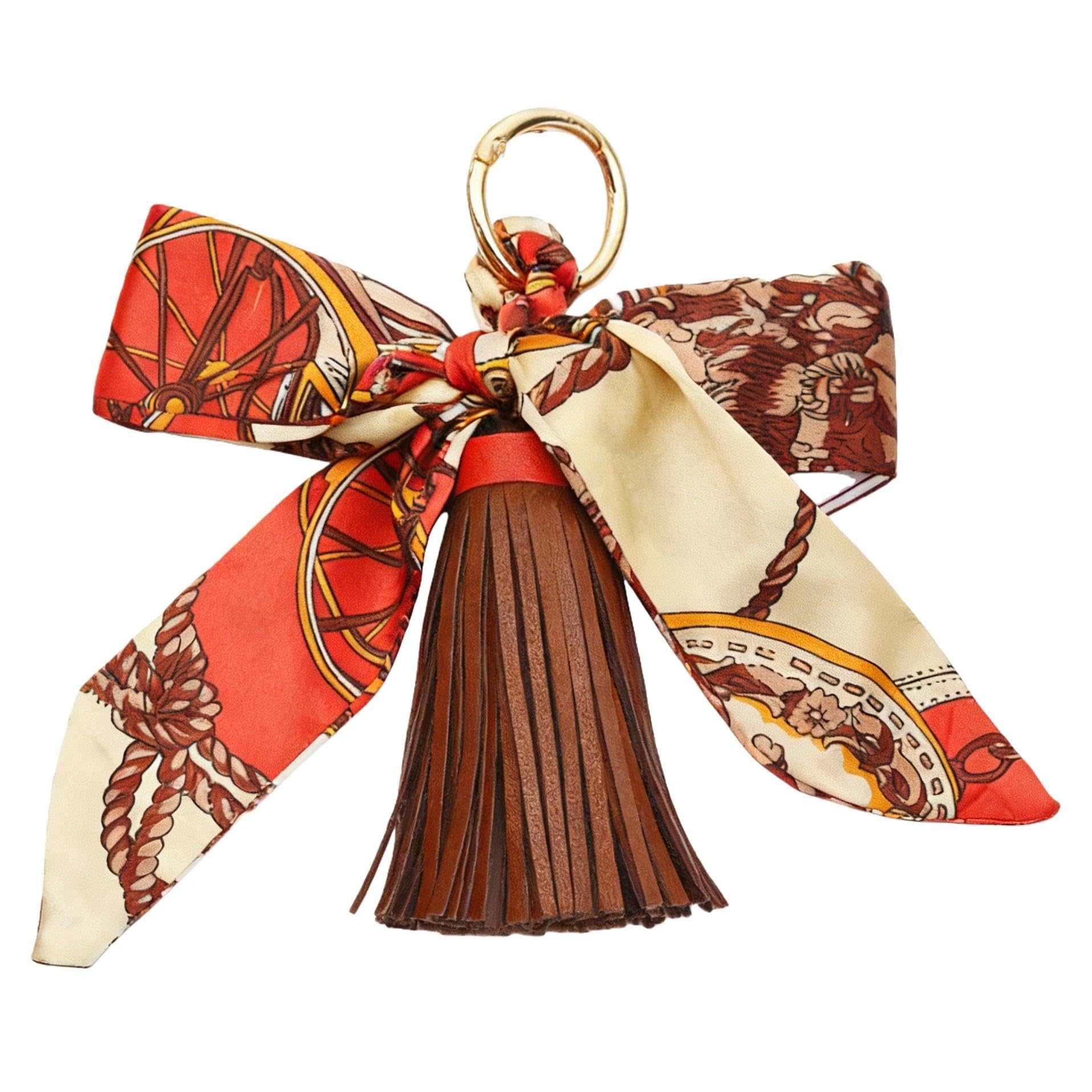QTMY Silk Ribbon Bow Tassel Bag Pendant Charm Keyring Keychain for Women Purse Handbag Decor, Brown, 5"