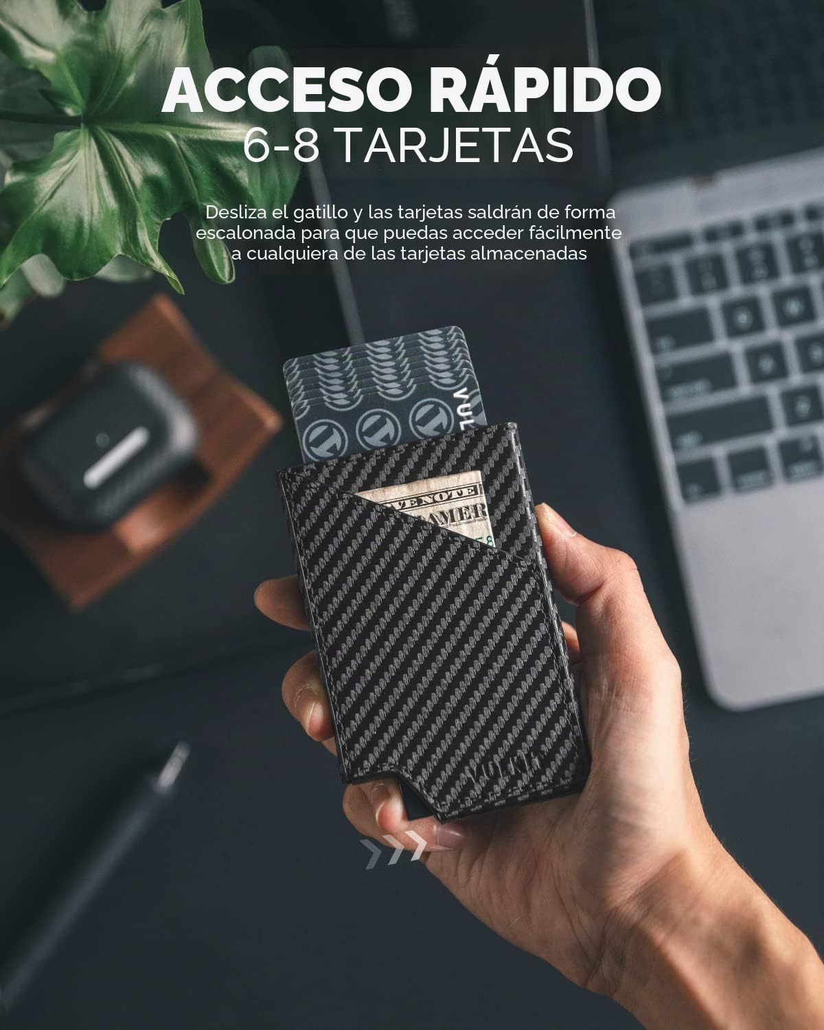 VULKIT Tarjeteros Cartera para Tarjetas con Bloqueo RFID, Delgada, de Aluminio, de Metal, con Bolsillo para Dinero de Negocios, para Tarjetas de crédito, Billetes y Monedas