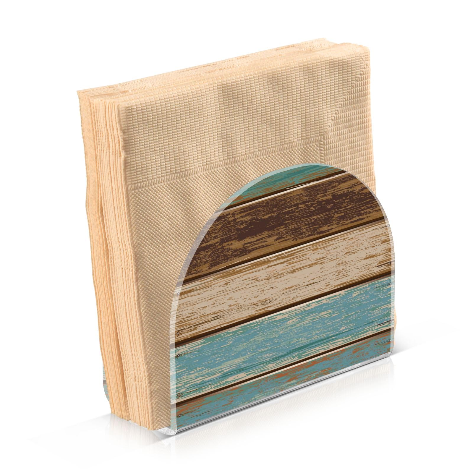 Teal Green Brown Retro Napkin Holder, Acrylic Napkin Holders for Table Cocktail Napkins Dispenser Paper Stand for Home Kitchen Restaurant Bar, 2 Pc