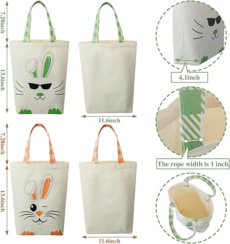 Miniatura 2 de Weewooday 2 bolsas de Pascua para niños, bolsas de regalo de lona de Pascua, bolsas de cesta de orejas de conejo, bolsas para niños y niñas