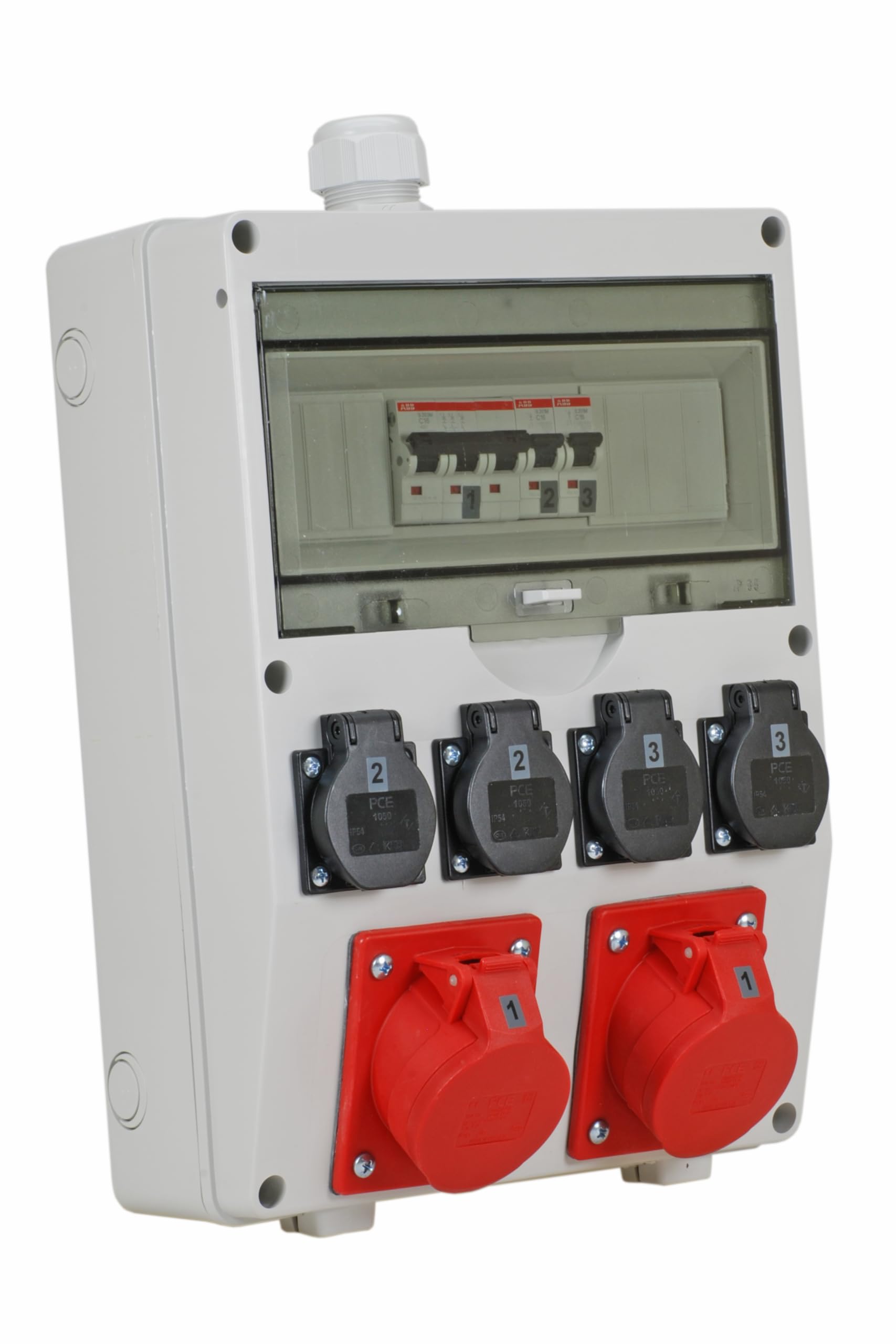 EHMANN PROFI Wandverteiler, M32 Eingang für Kabel, mit Leitungsschutzschaltern, Made in Germany, 6 Ausgänge (2 x CEE 16 A / 4 x 230 V~), K2, BGI-GUV-I608
