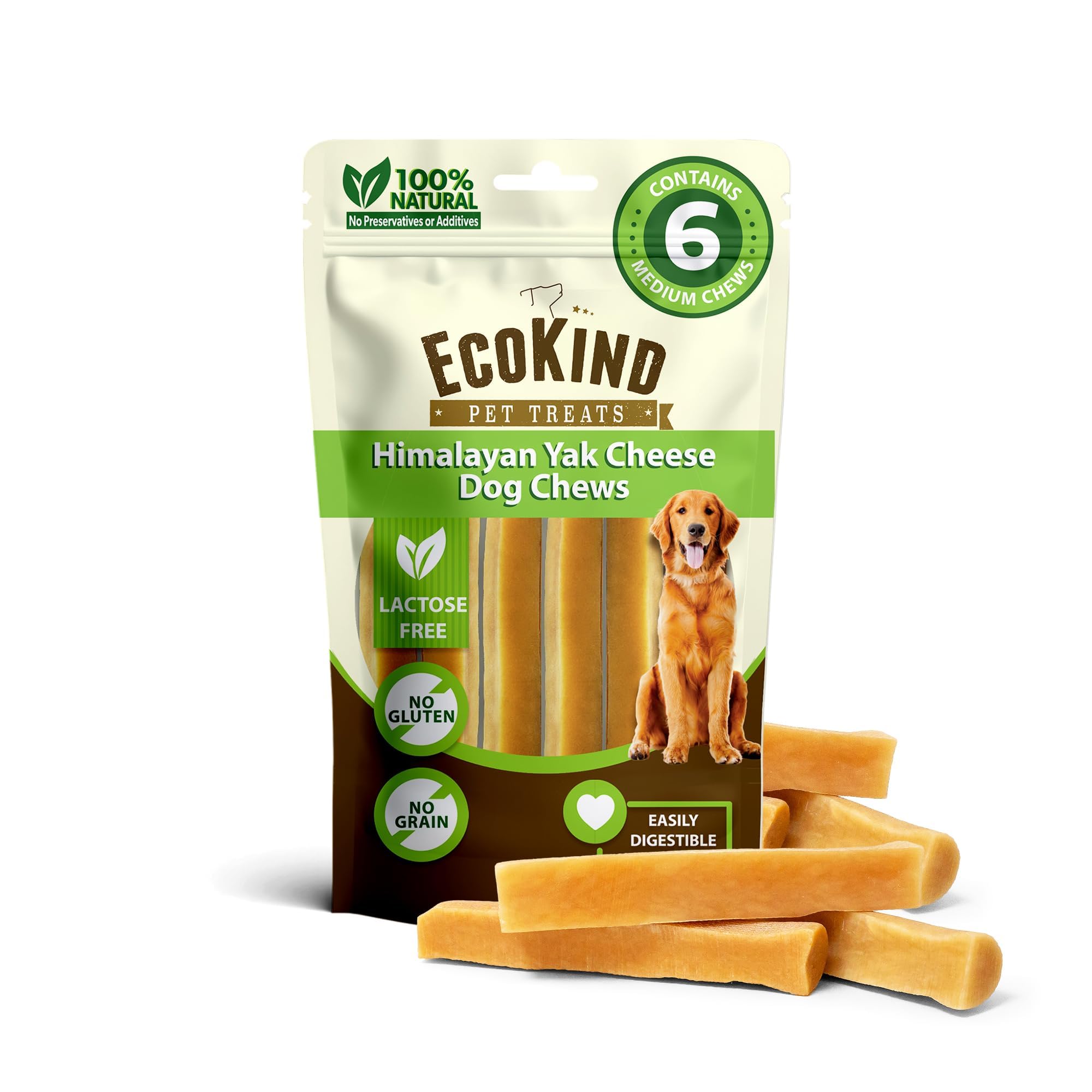 EcoKind Pet Treats Ecokind Premium Gold Yak Cheese masticables para perros del Himalaya, dulces para perros medianos, todo natural, alto en proteínas, para masticadores agresivos, medianos, 6 m