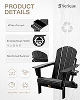 Vista 5 de Silla Adirondack plegable con textura de madera, sillas de patio resistente a la intemperie, silla de exterior, silla de césped con soporte