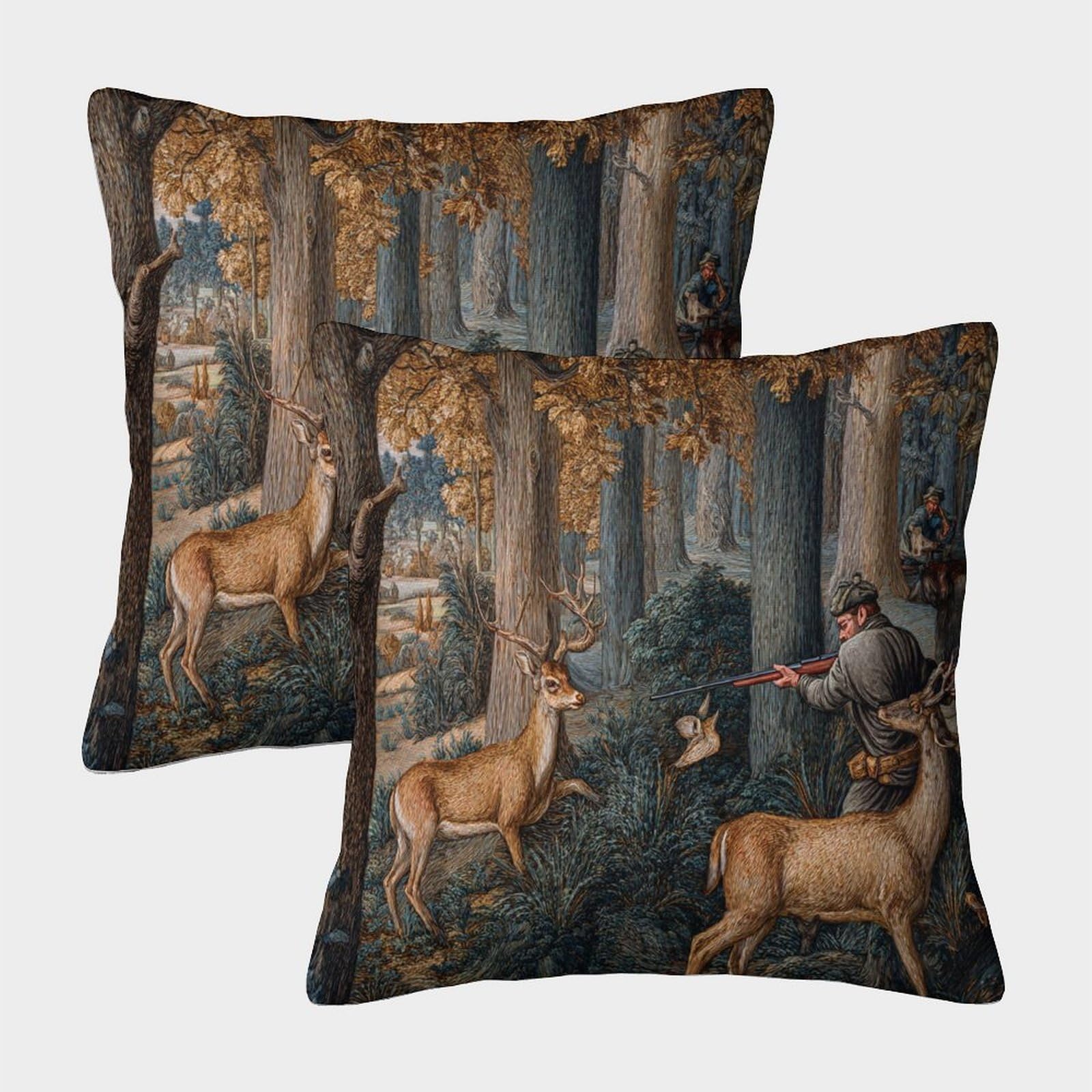 kaiyun 2 Pack Herds of Deer in The Forest, Hunters Pillow Case 45x45cm 3D Printing Cushion Cover,home Decoration Sofa Cushion