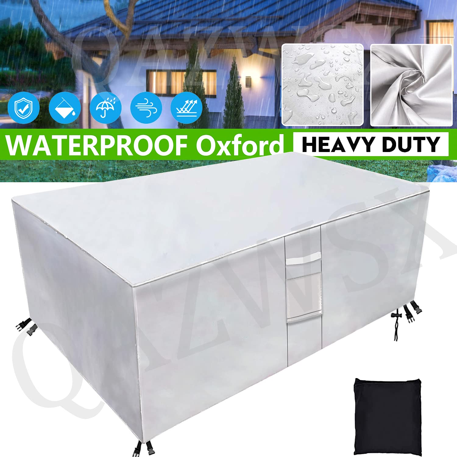 Housse imperméable et résistante pour meubles de terrasse d'extérieur en tissu Oxford 420D pour meubles de jardin, protection coupe-vent et anti-UV Gris argenté 200,7 x 160 x 68,6 cm