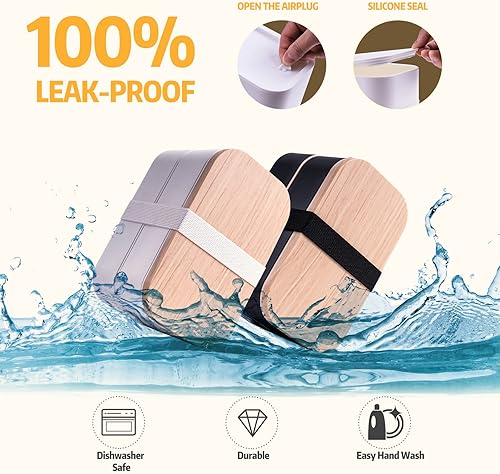 Miniatura 2 de Healfyya Lonchera japonesa Bento con bolsa, a prueba de fugas, con utensilios, apilables, incluye recipiente para salsa, 54 onzas, color blanco